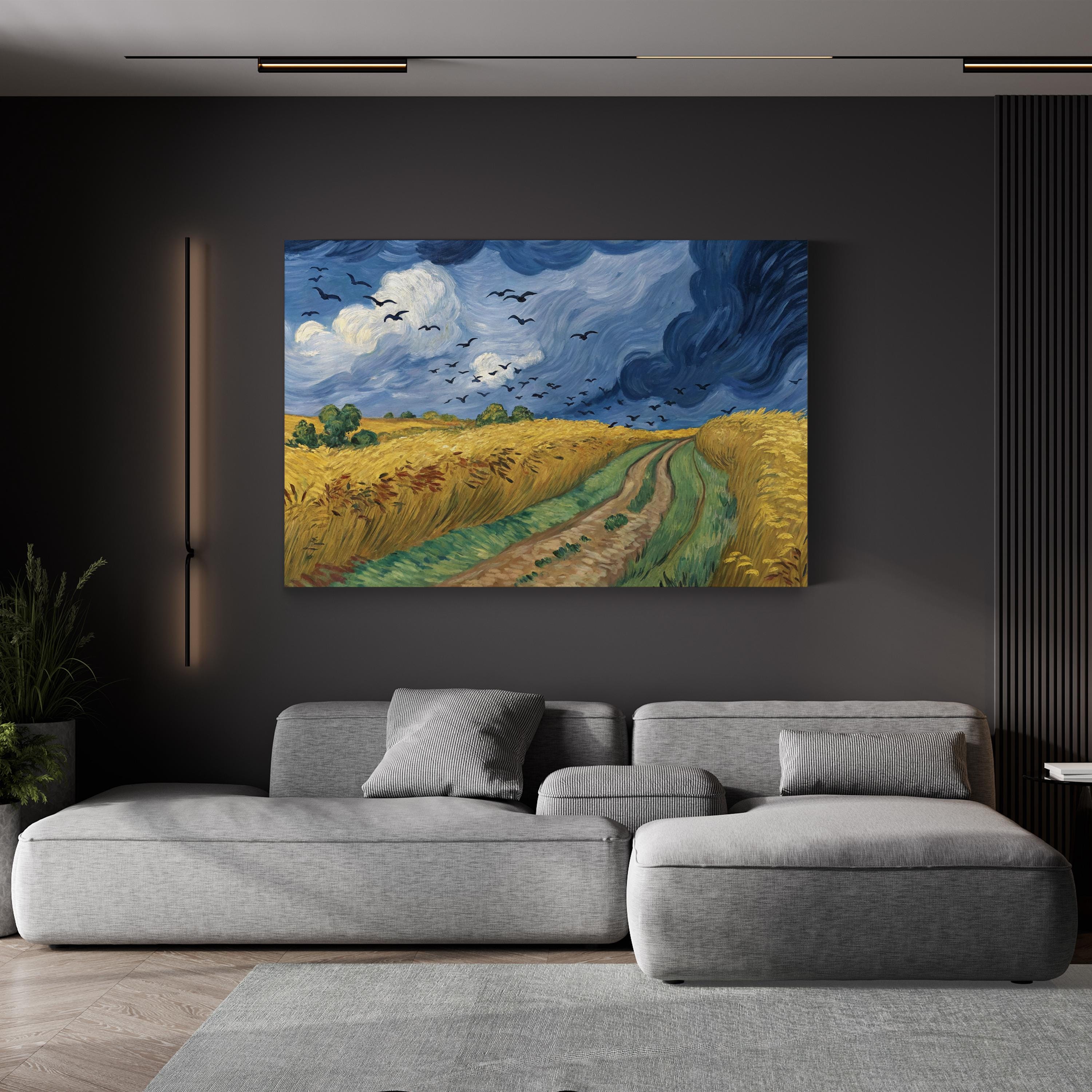Wheatfield with Crows by Vincent van Gogh canvas print in black frame