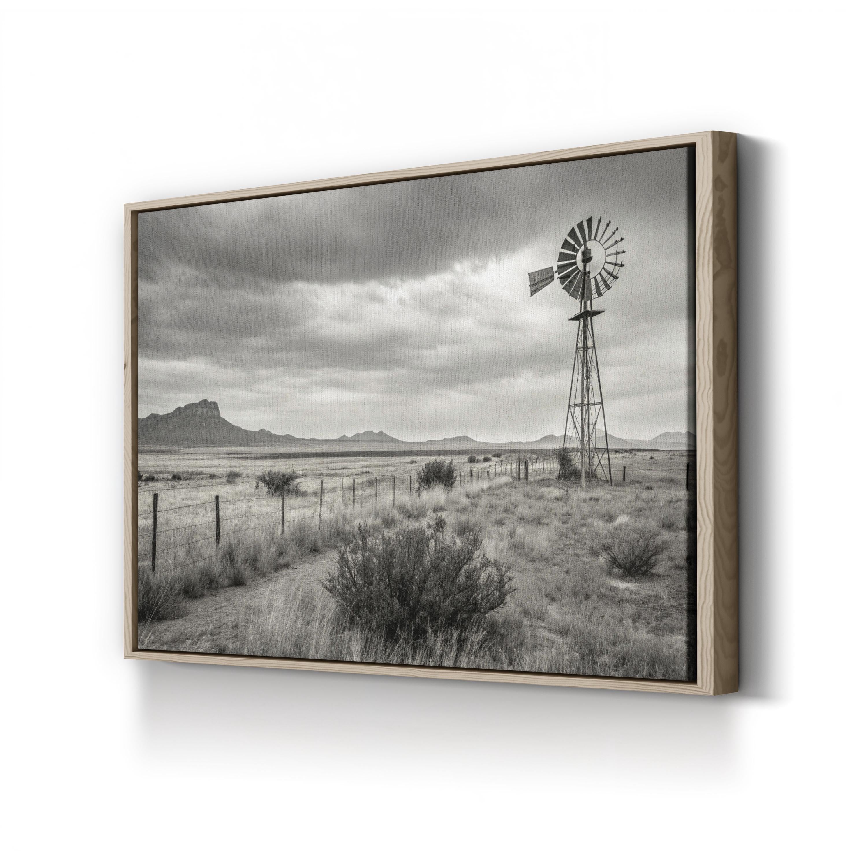 Windmill Desert Landscape – Vintage Photography Wall Art | Rustic Western Canvas Print