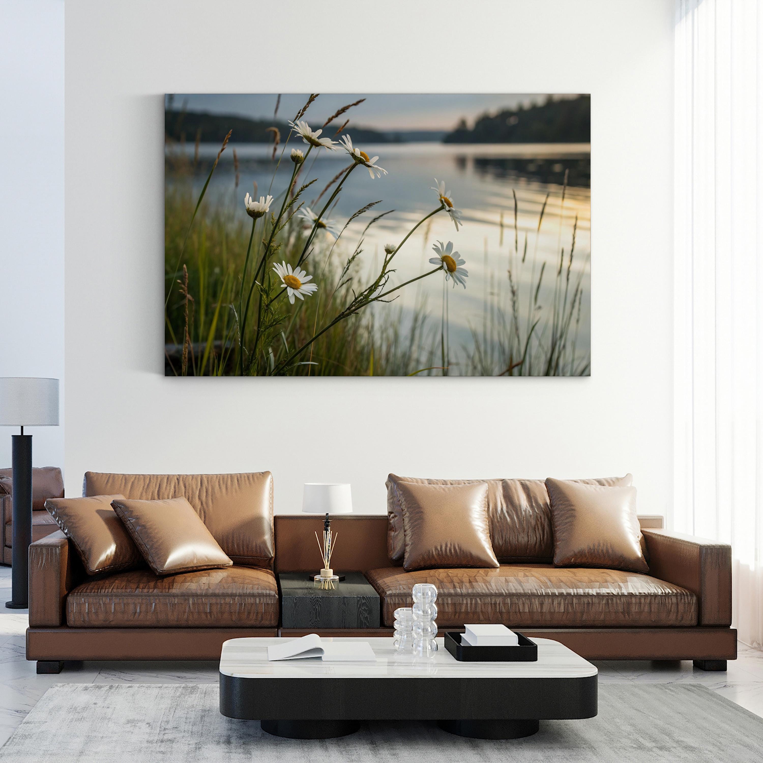 Lake Welsperg Canvas Wall Art — Tranquil Lakeside Floral Landscape Print, South Tyrol Italy