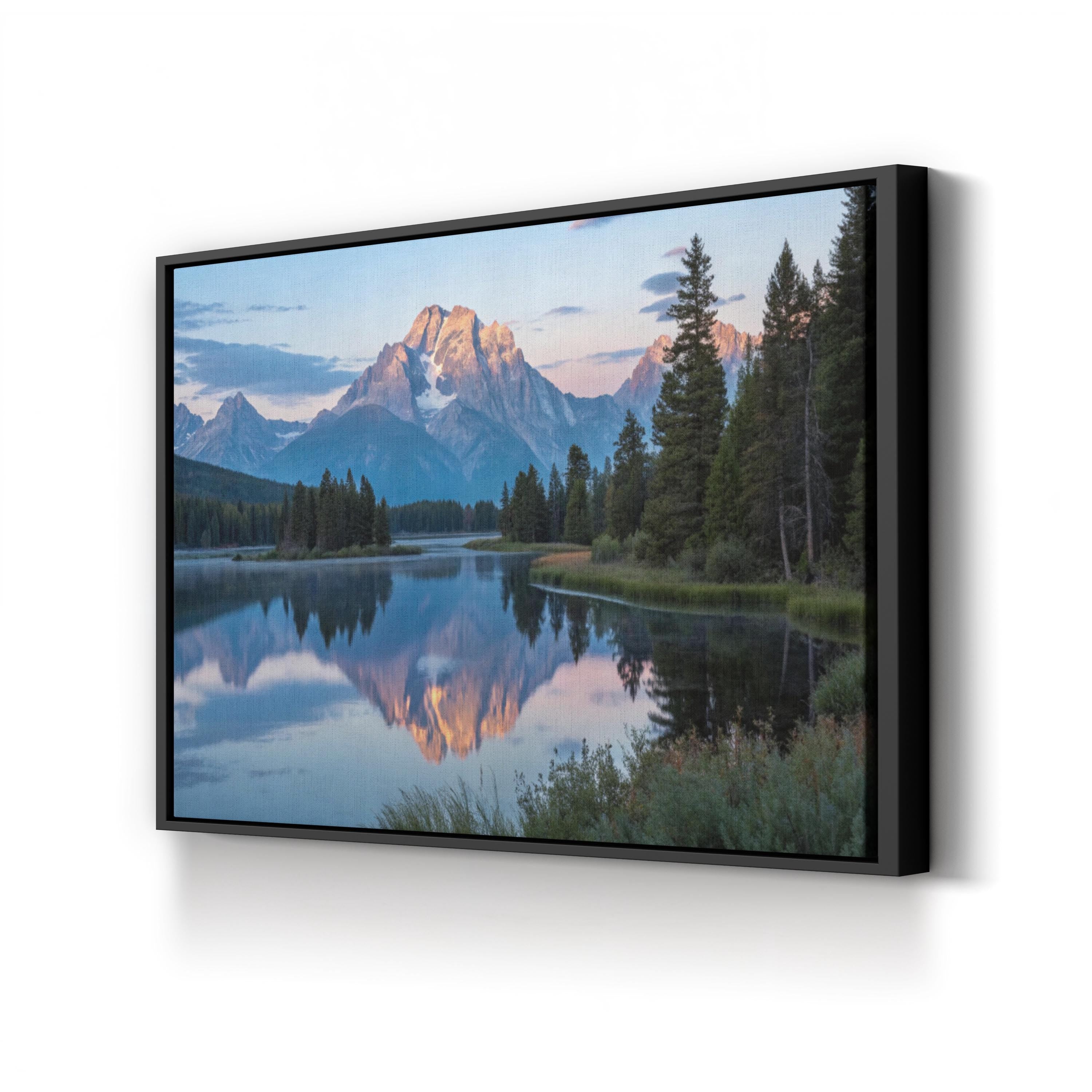Sunset Mountain Lake Canvas Wall Art — Tranquil Reflection Landscape Print