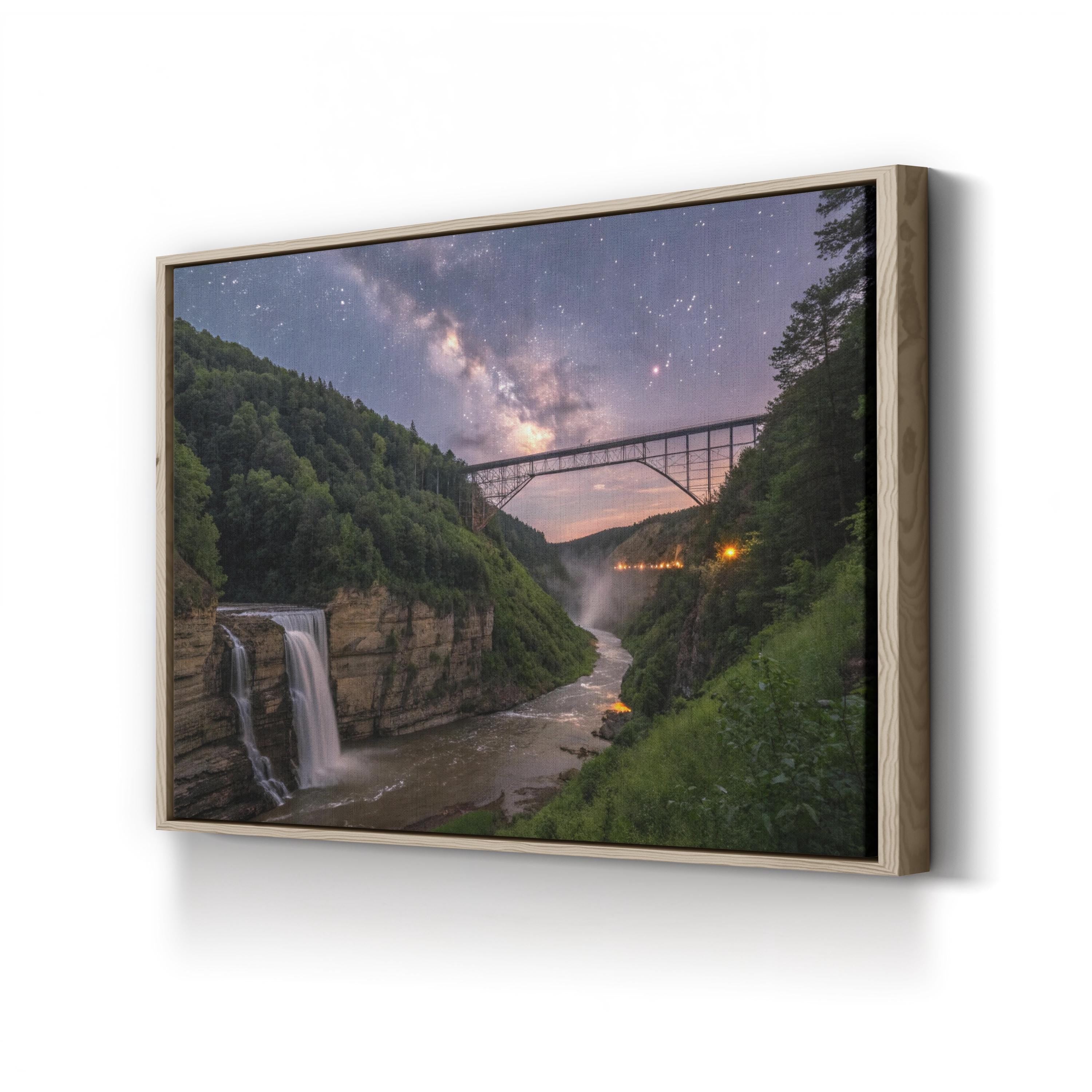 Letchworth Trestle Bridge Gorge – Vintage Photography Wall Art | Waterfall Canvas Print