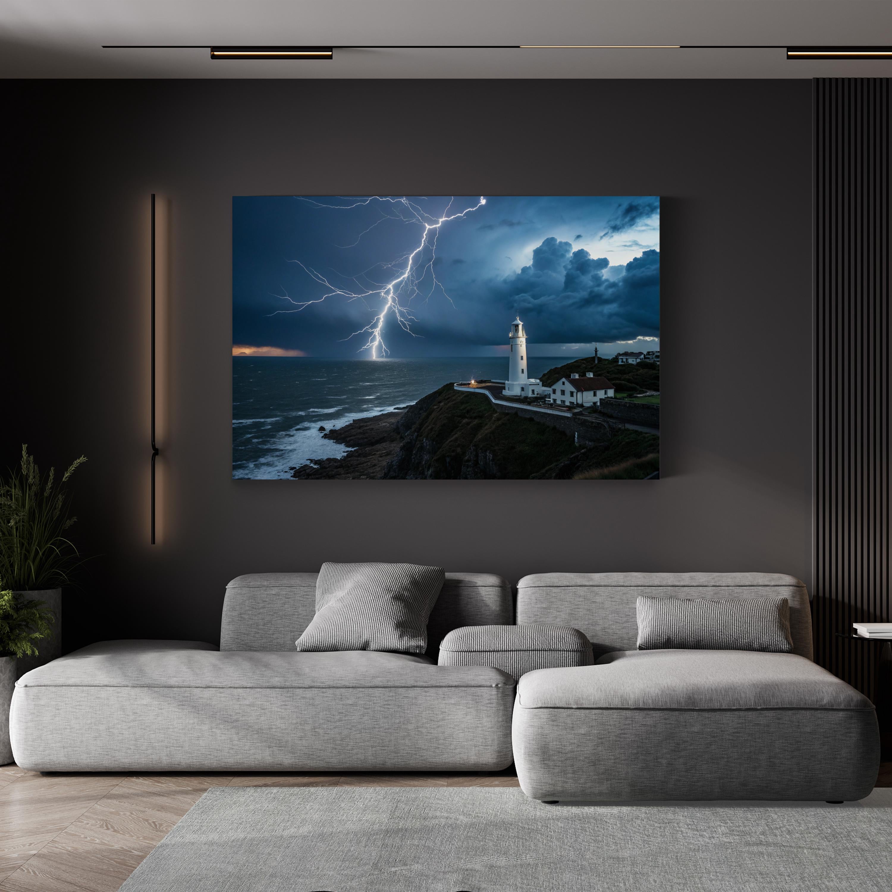 Framed Lighthouse Coastal Storm – Vintage Photography Wall Art | Nautical Canvas Print