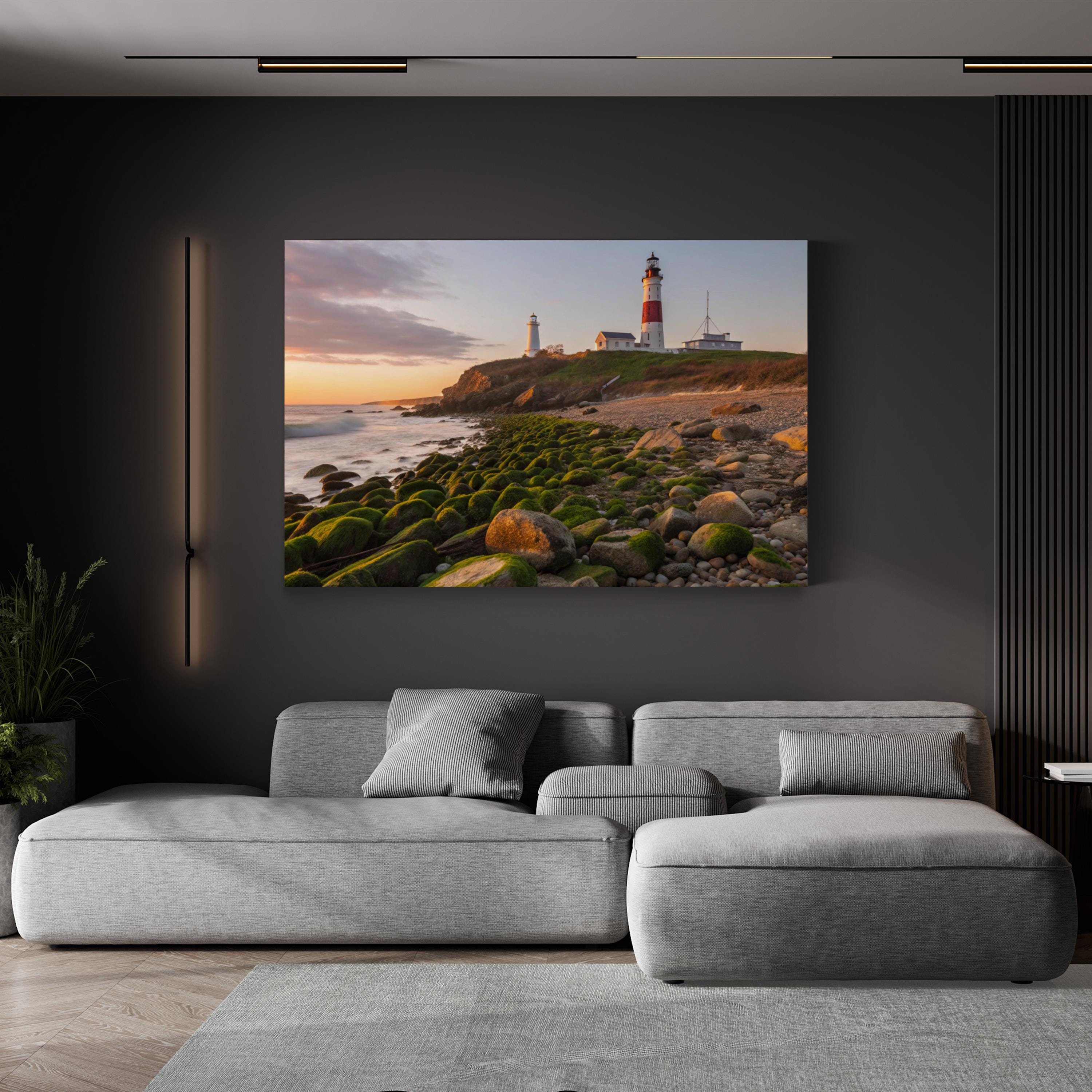 Long Island Lighthouse Sunset – Vintage Photography Wall Art | Coastal Canvas Print