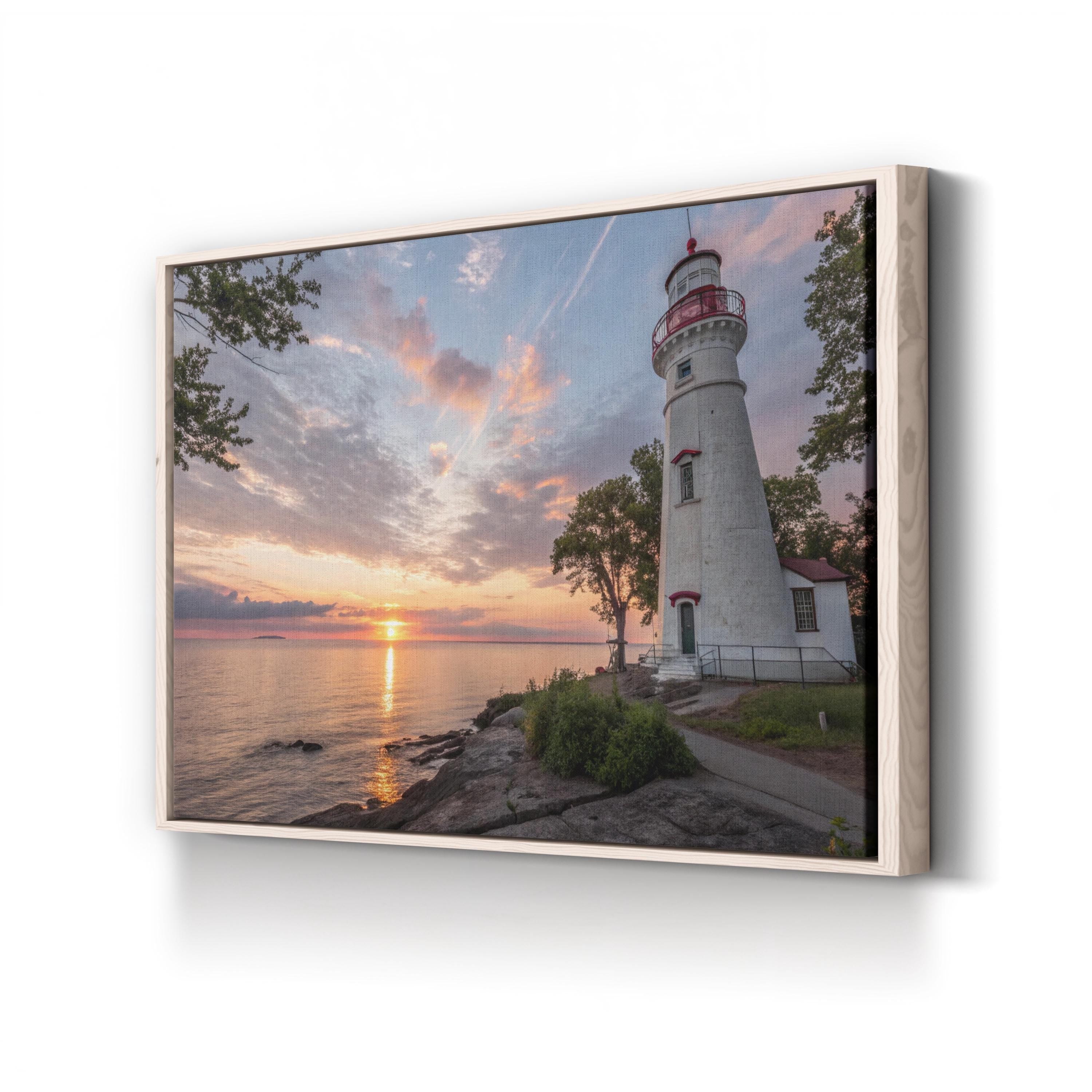 Marblehead Lighthouse Canvas Wall Art:  Marblehead Ohio Sunset Coastal Landscape Print