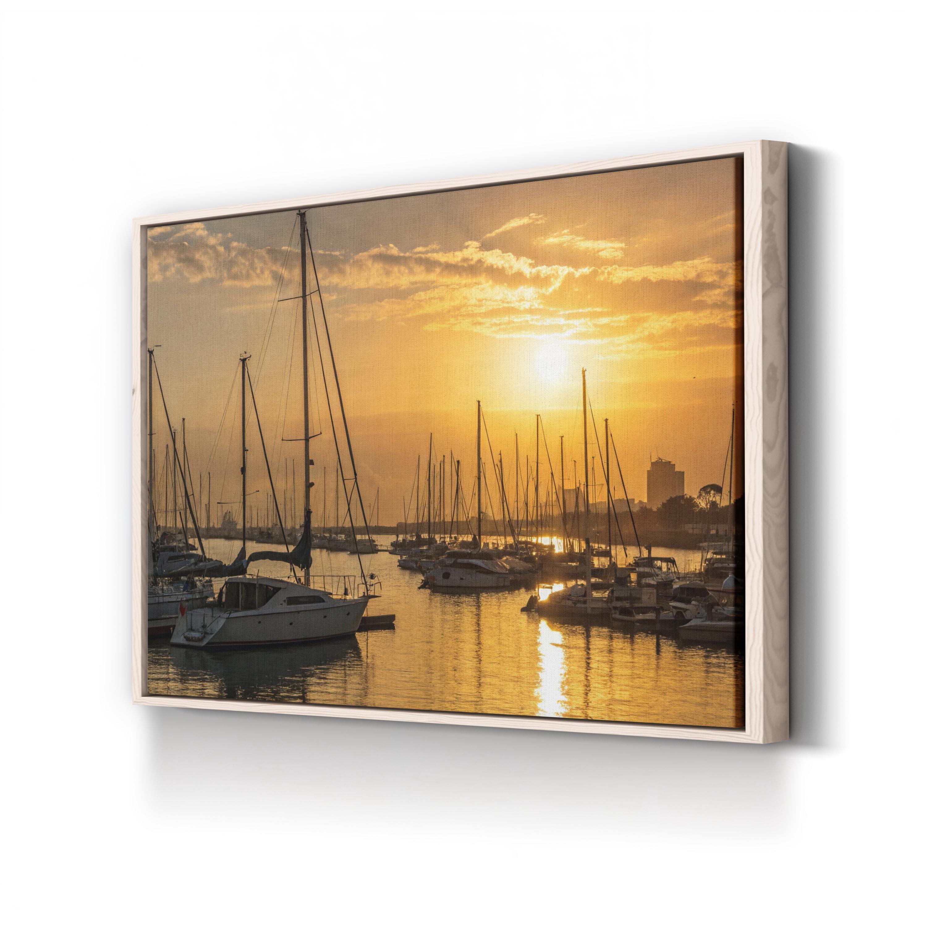 Marina di Pisa Sunset Canvas Wall Art: Tuscany Italy Coastal Marina Sailboat Landscape Print