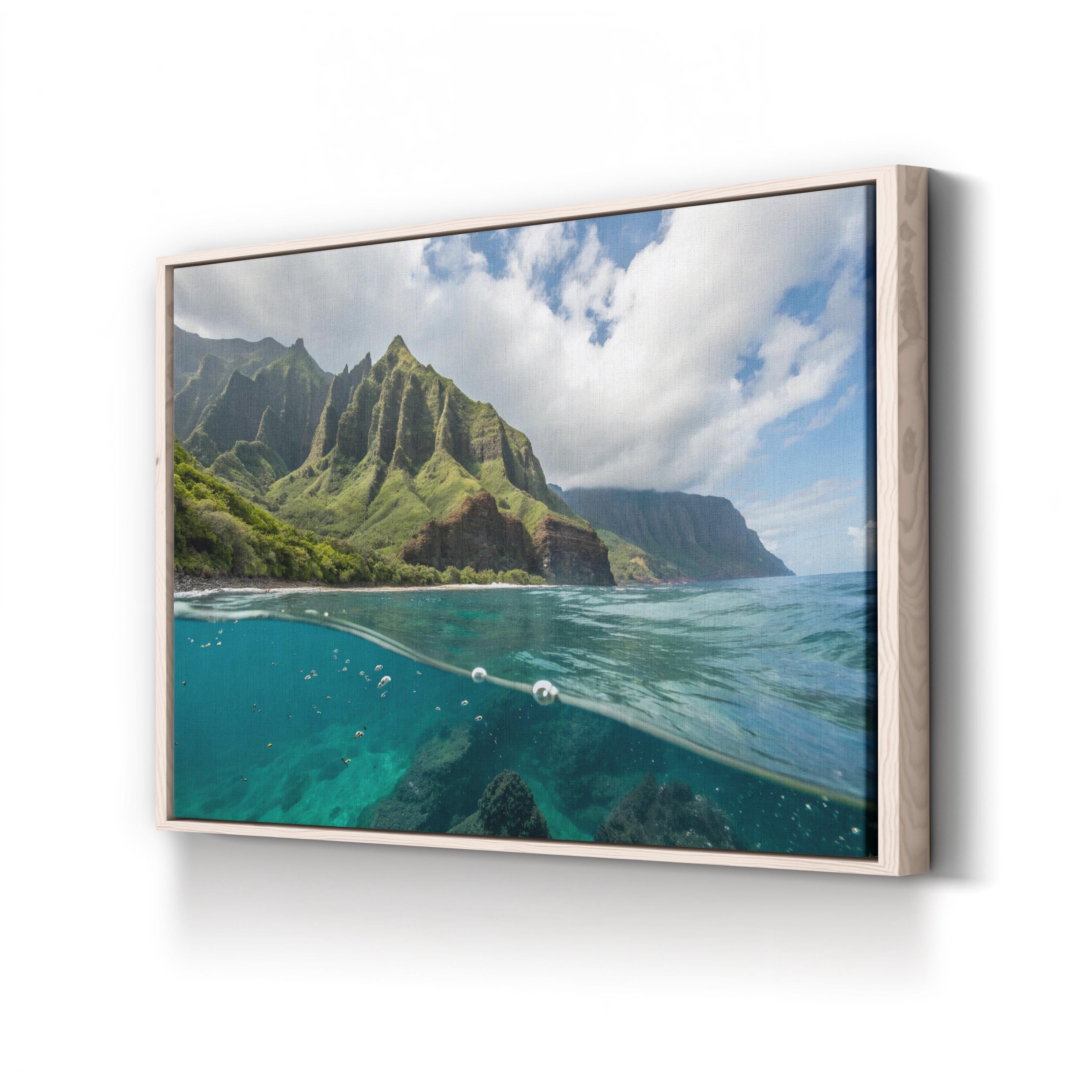 Maui Coastal Canvas Wall Art:  Maui Hawaii Tropical Ocean & Mountain Landscape Print