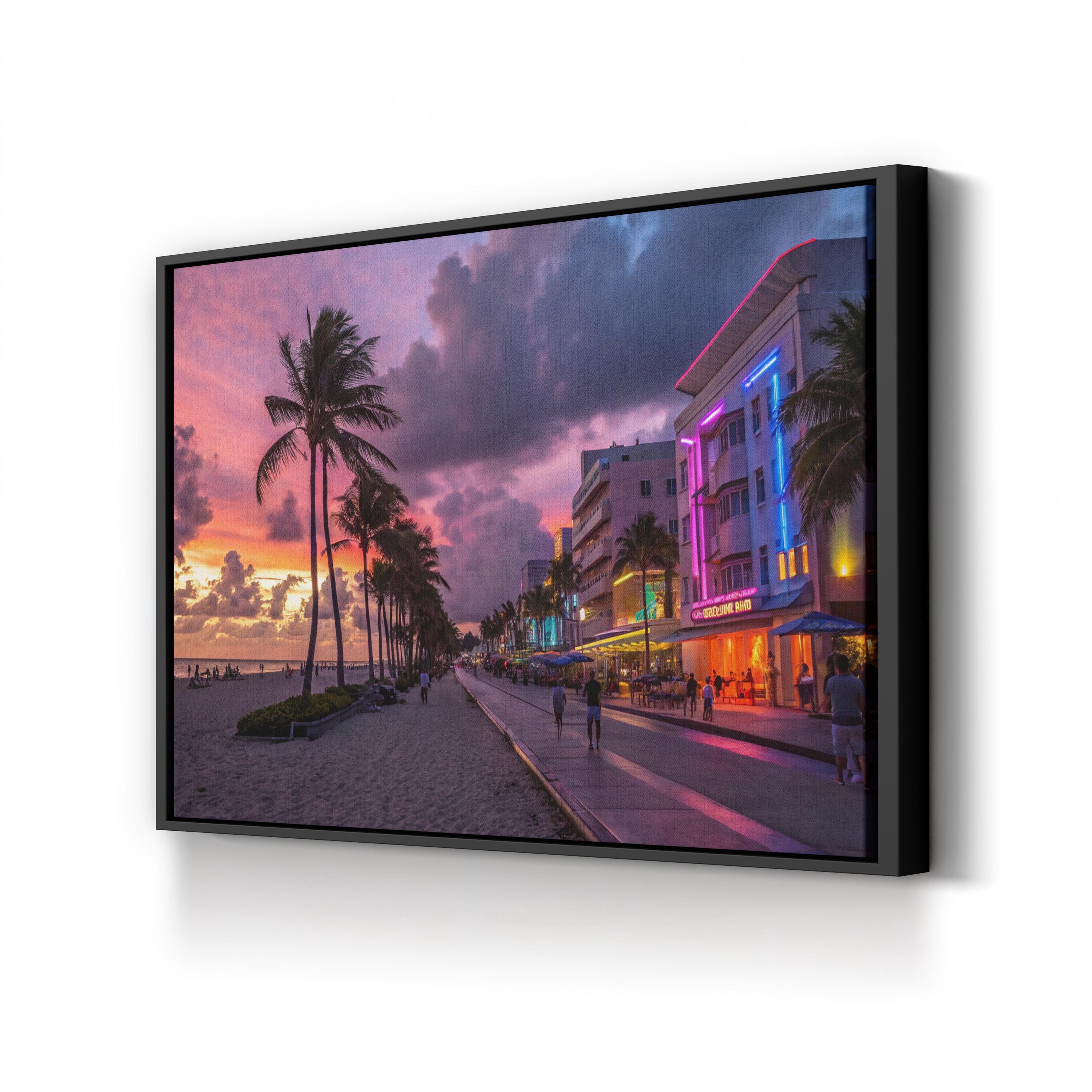 Miami Beach Ocean Drive Sunset – Vintage Photography Wall Art | Art Deco Coastal Canvas Print