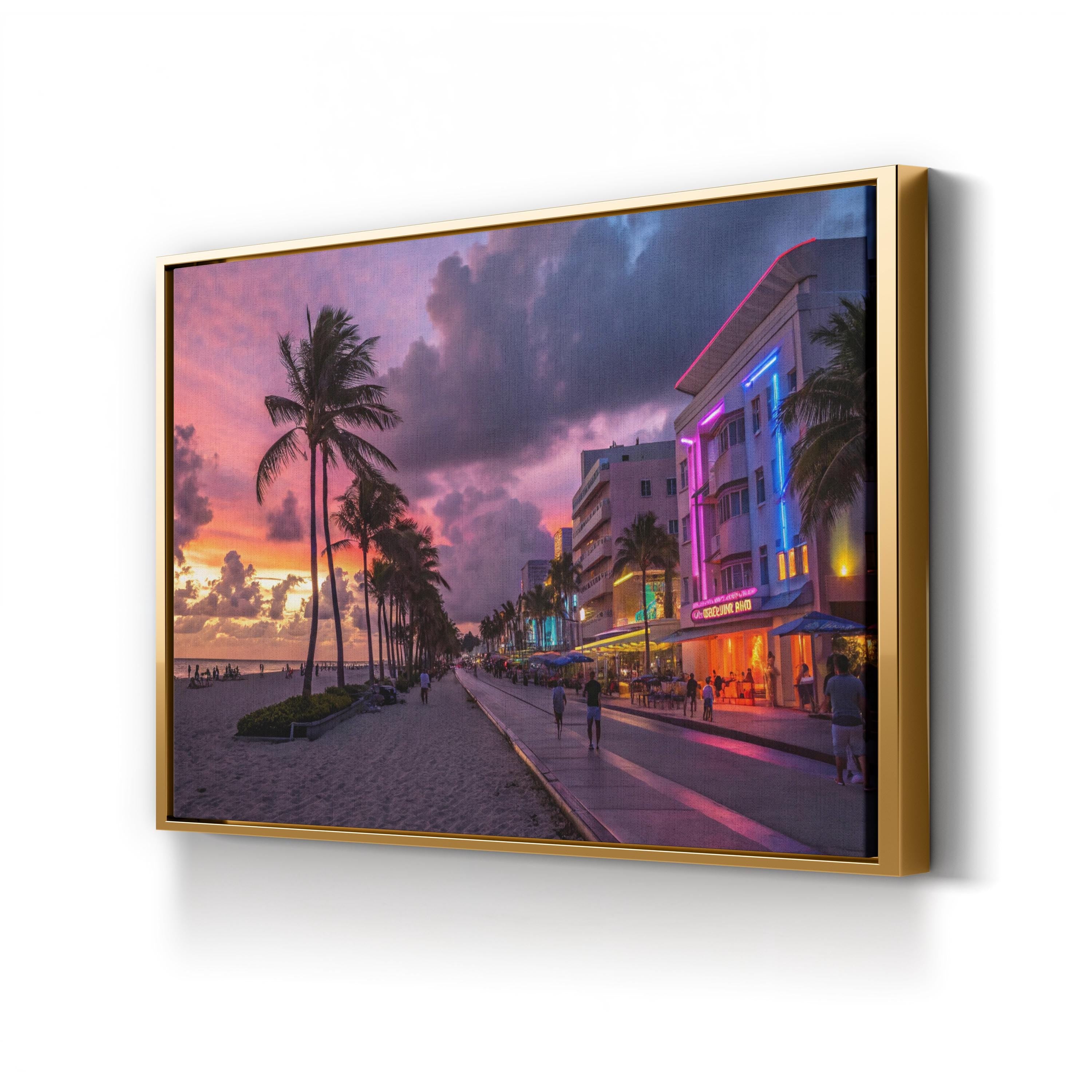 Miami Beach Ocean Drive Sunset – Vintage Photography Wall Art | Art Deco Coastal Canvas Print