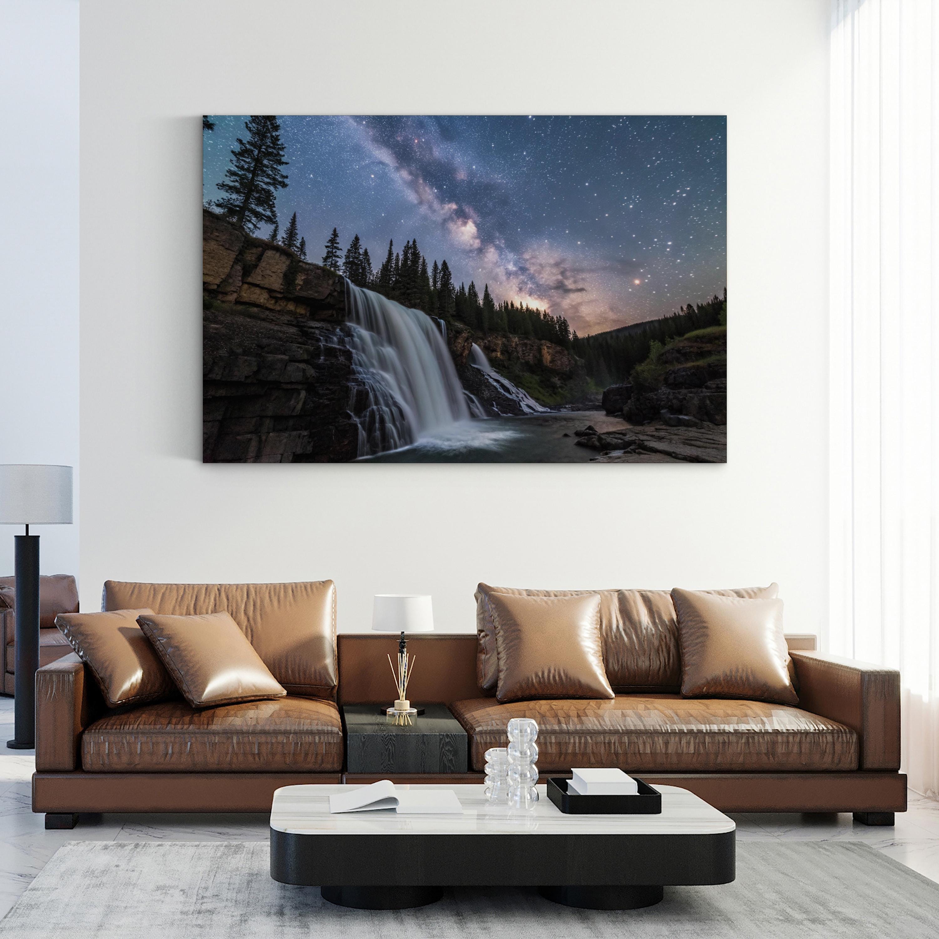 Milky Way Waterfall Night – Vintage Photography Wall Art | Cosmic Landscape Canvas Print