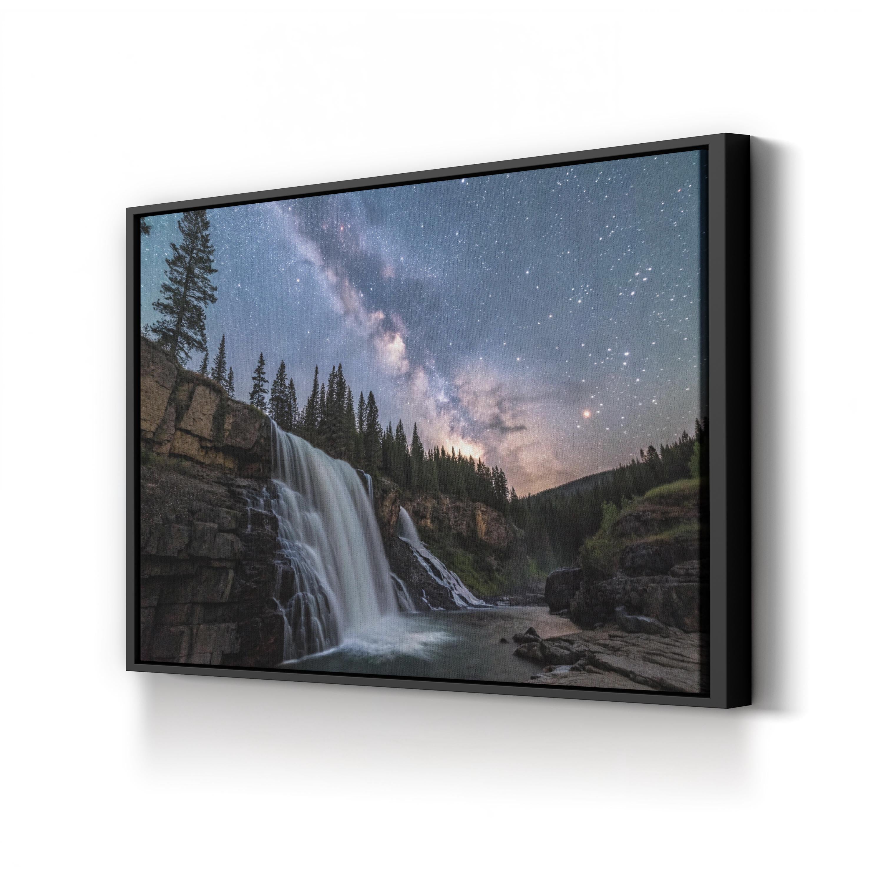 Milky Way Waterfall Night – Vintage Photography Wall Art | Cosmic Landscape Canvas Print