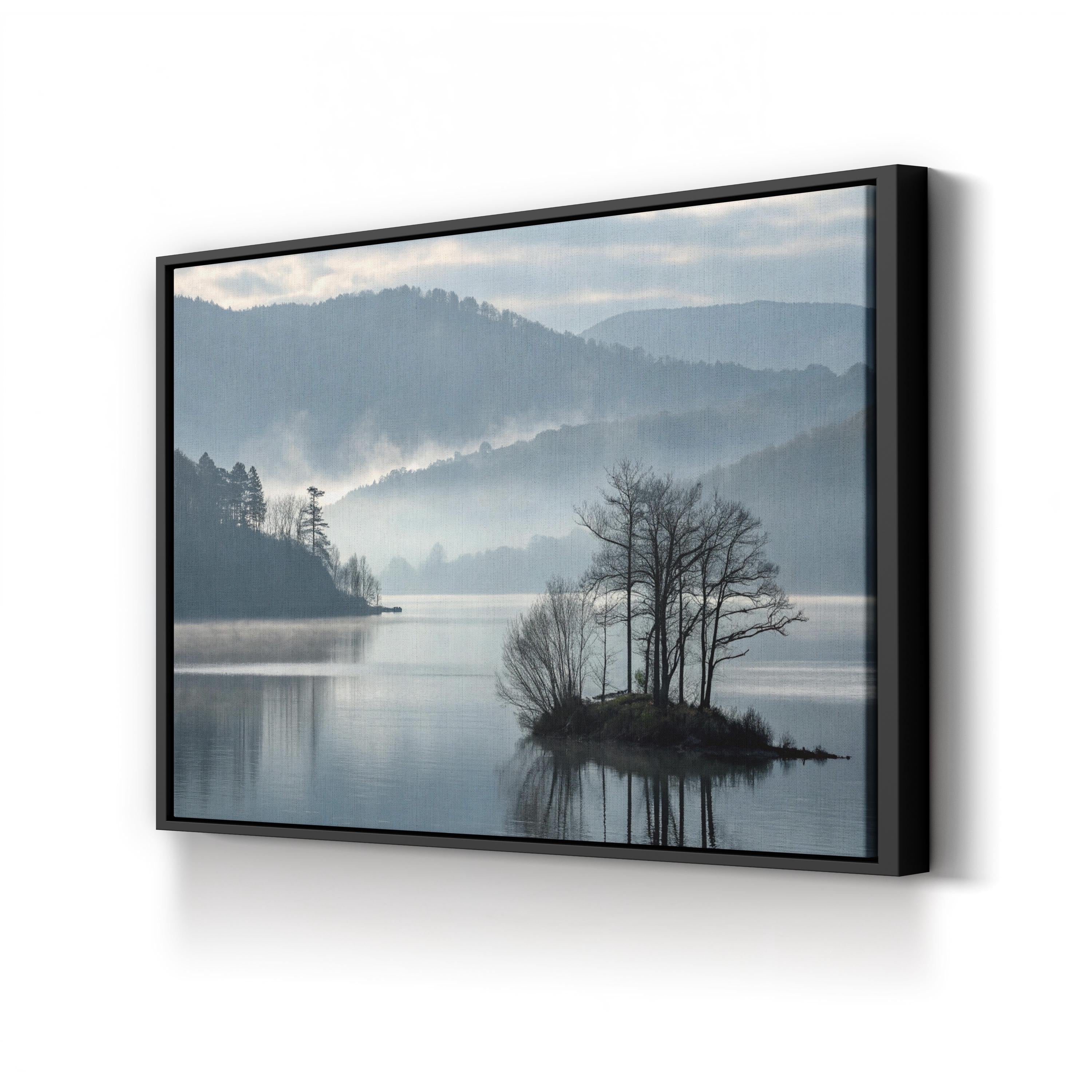 Misty Lake Tree Silhouette – Vintage Photography Wall Art | Nautical Landscape Canvas Print