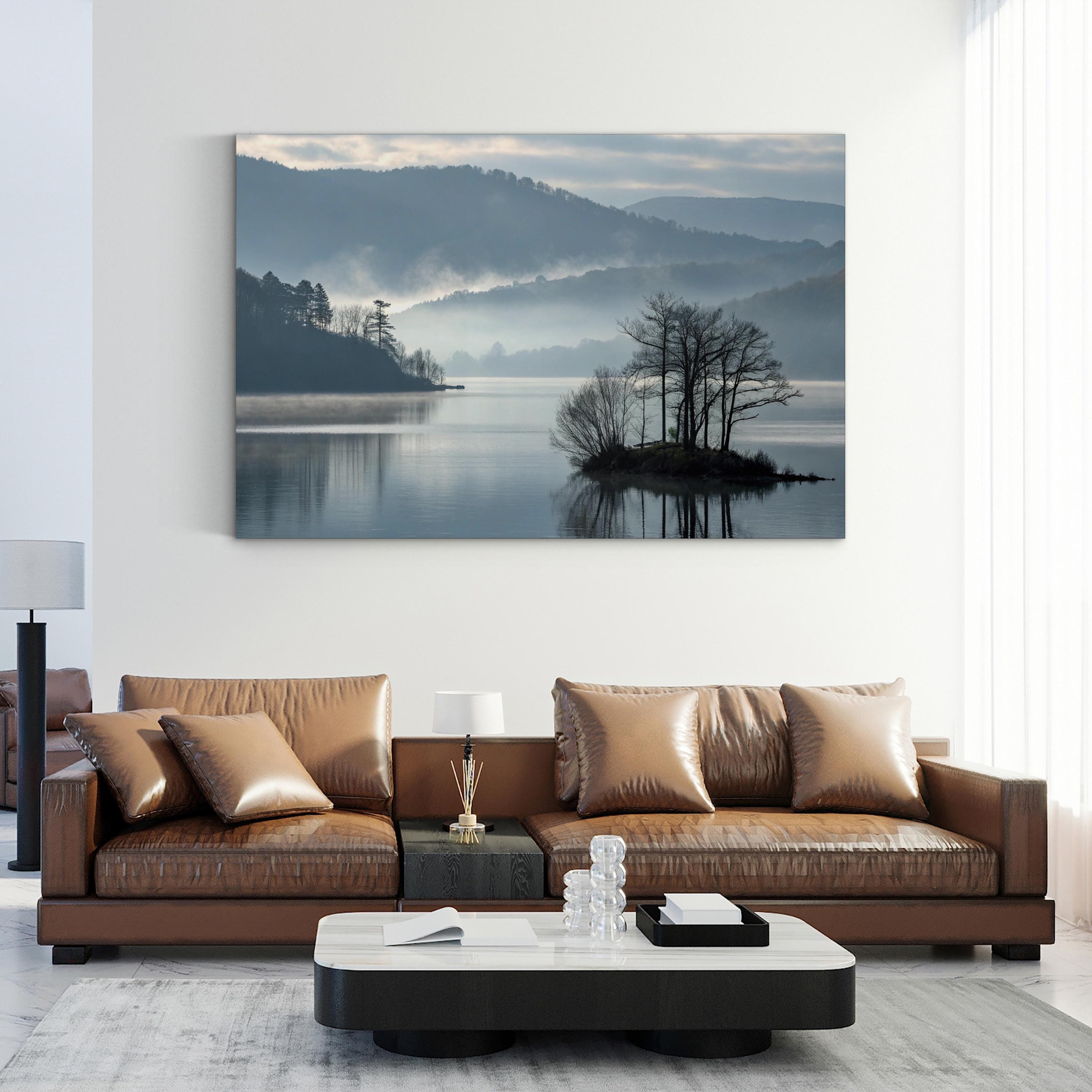 Misty Lake Tree Silhouette – Vintage Photography Wall Art | Nautical Landscape Canvas Print