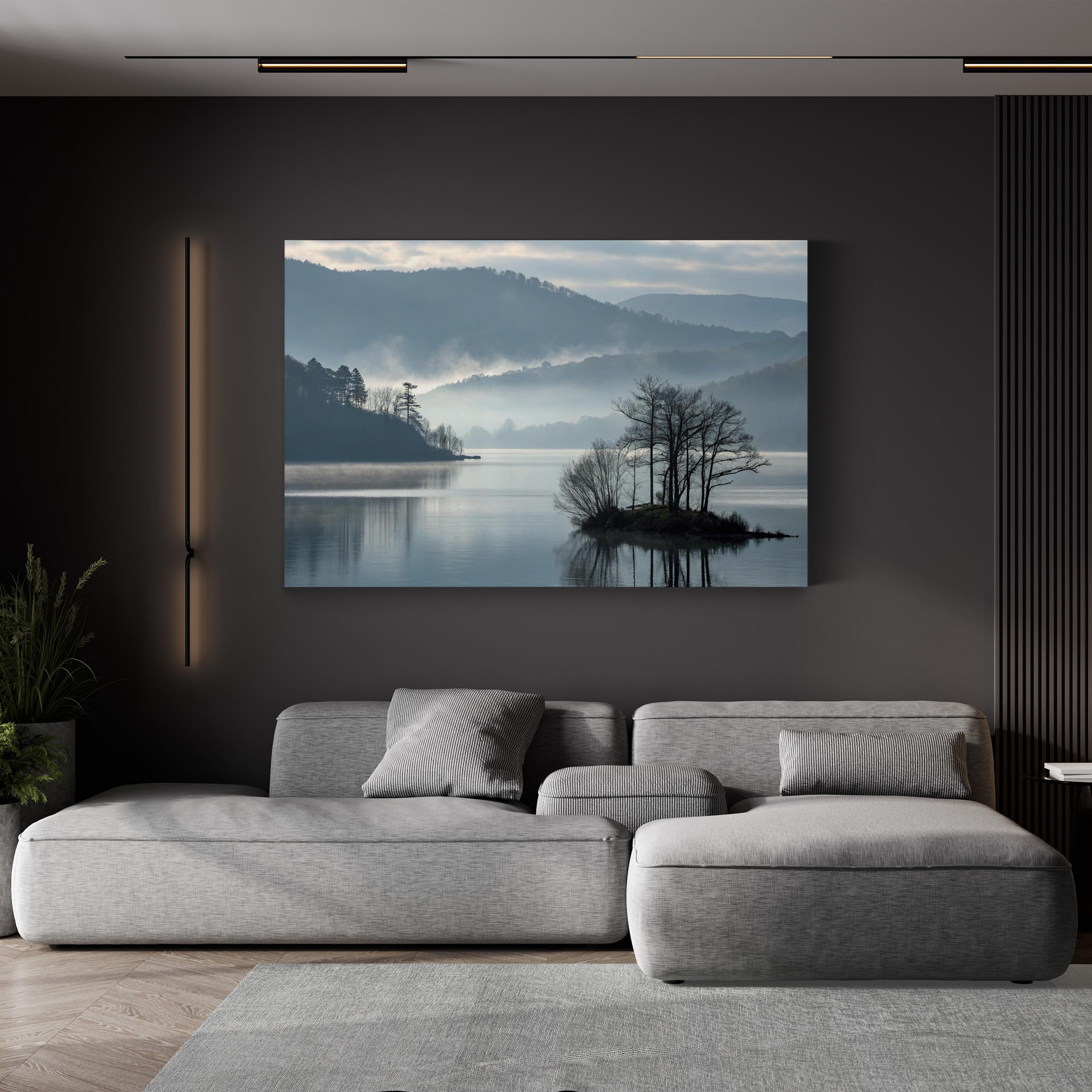 Misty Lake Tree Silhouette – Vintage Photography Wall Art | Nautical Landscape Canvas Print