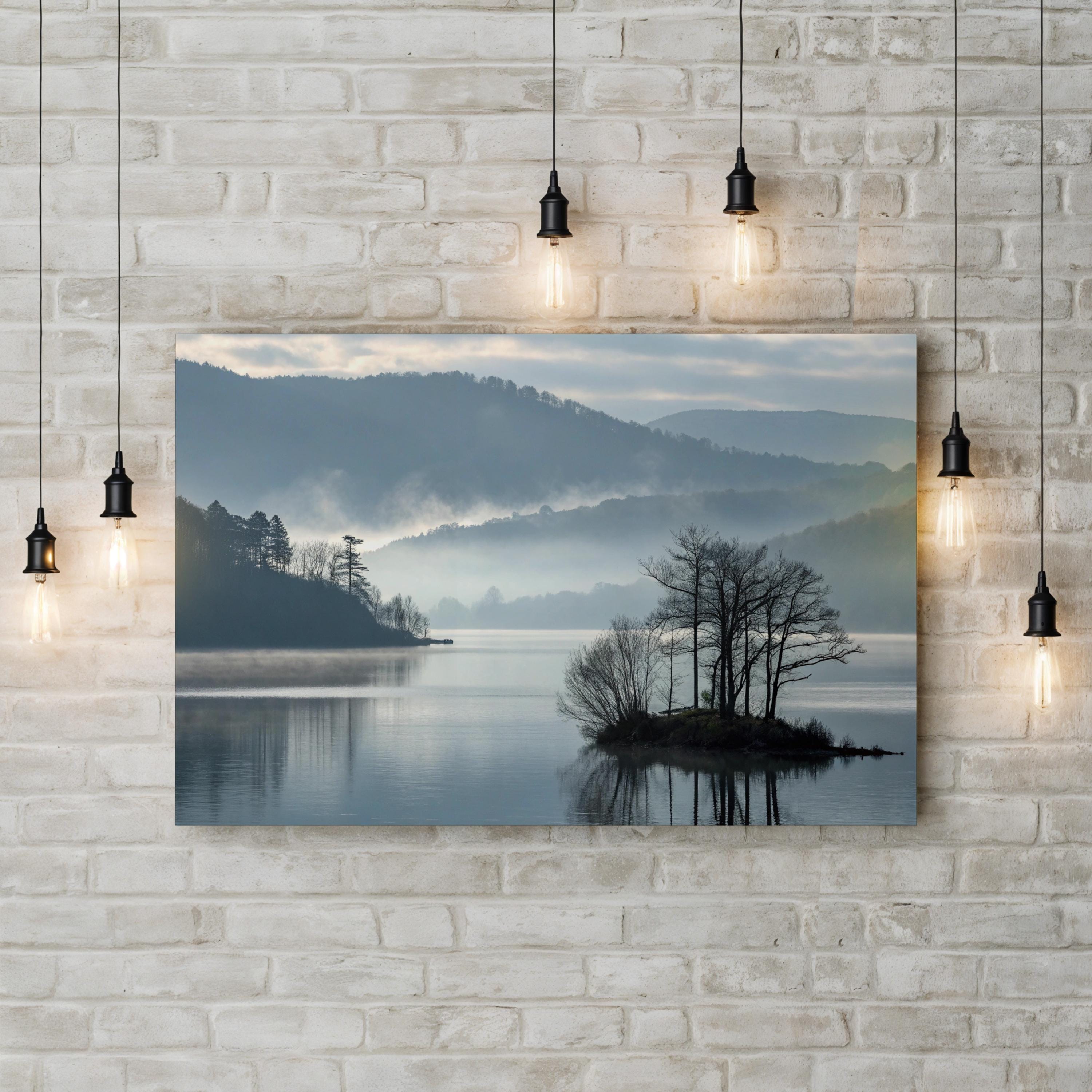 Misty Lake Tree Silhouette – Vintage Photography Wall Art | Nautical Landscape Canvas Print