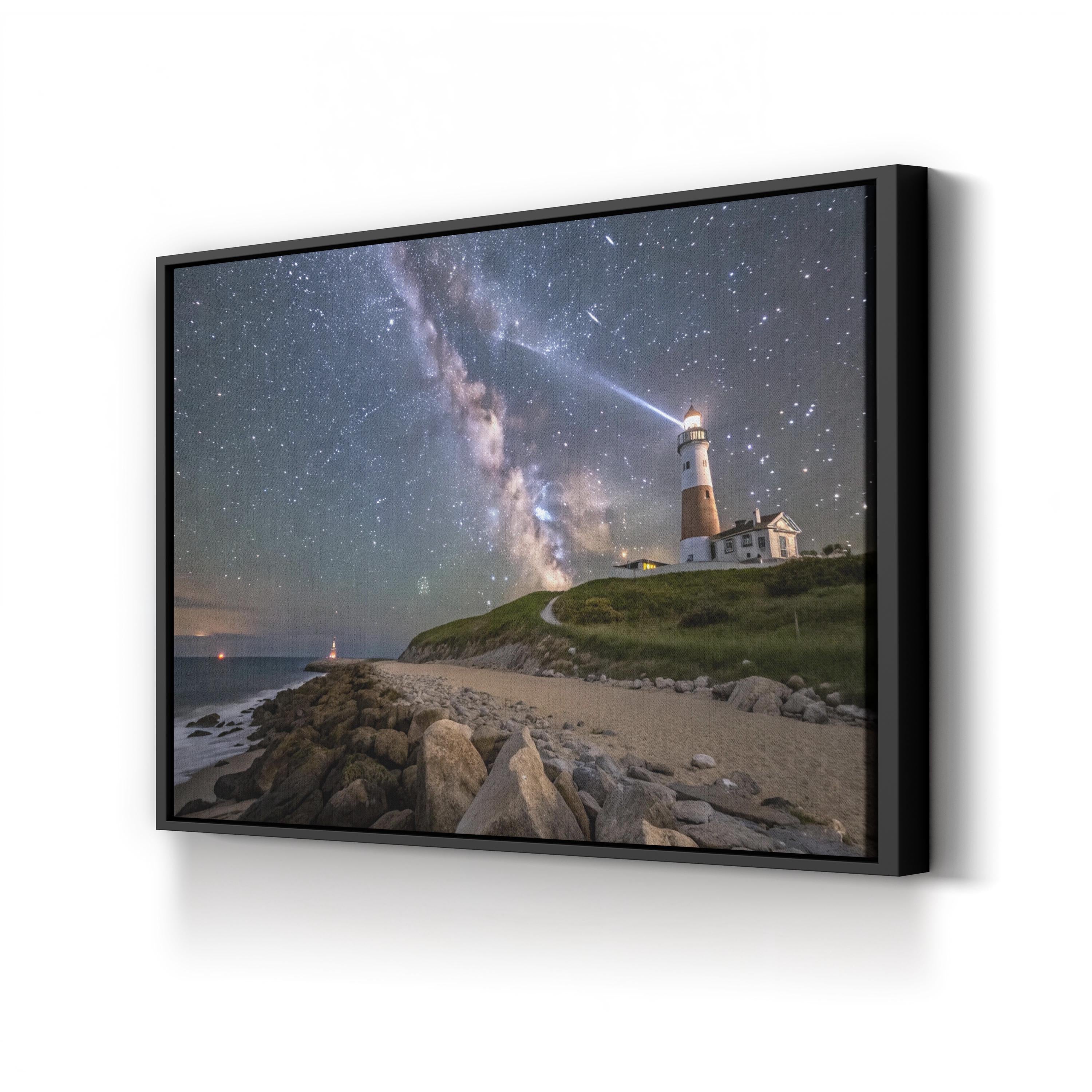 Montauk Lighthouse Starry Night – Vintage Photography Wall Art | Coastal Canvas Print
