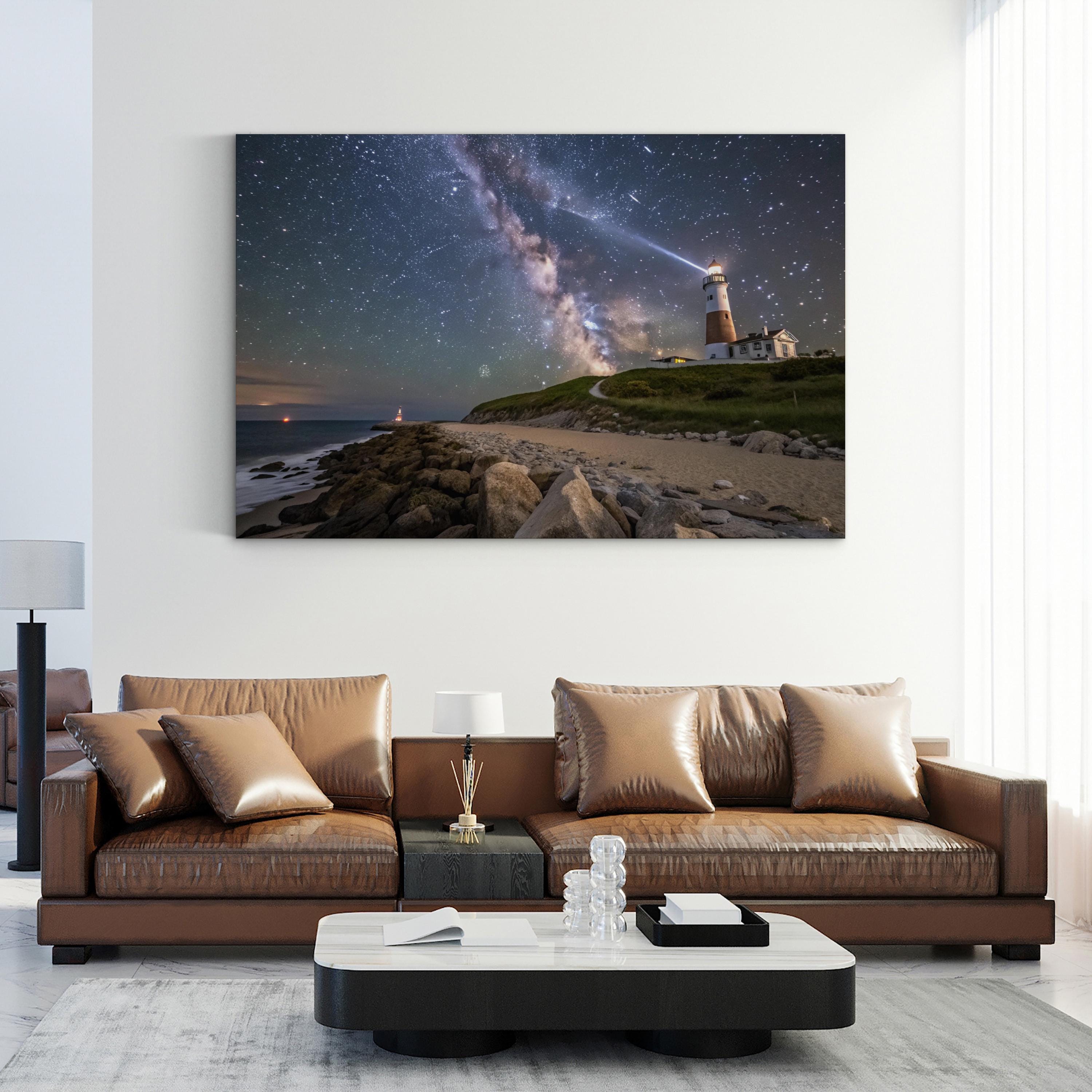 Montauk Lighthouse Starry Night – Vintage Photography Wall Art | Coastal Canvas Print