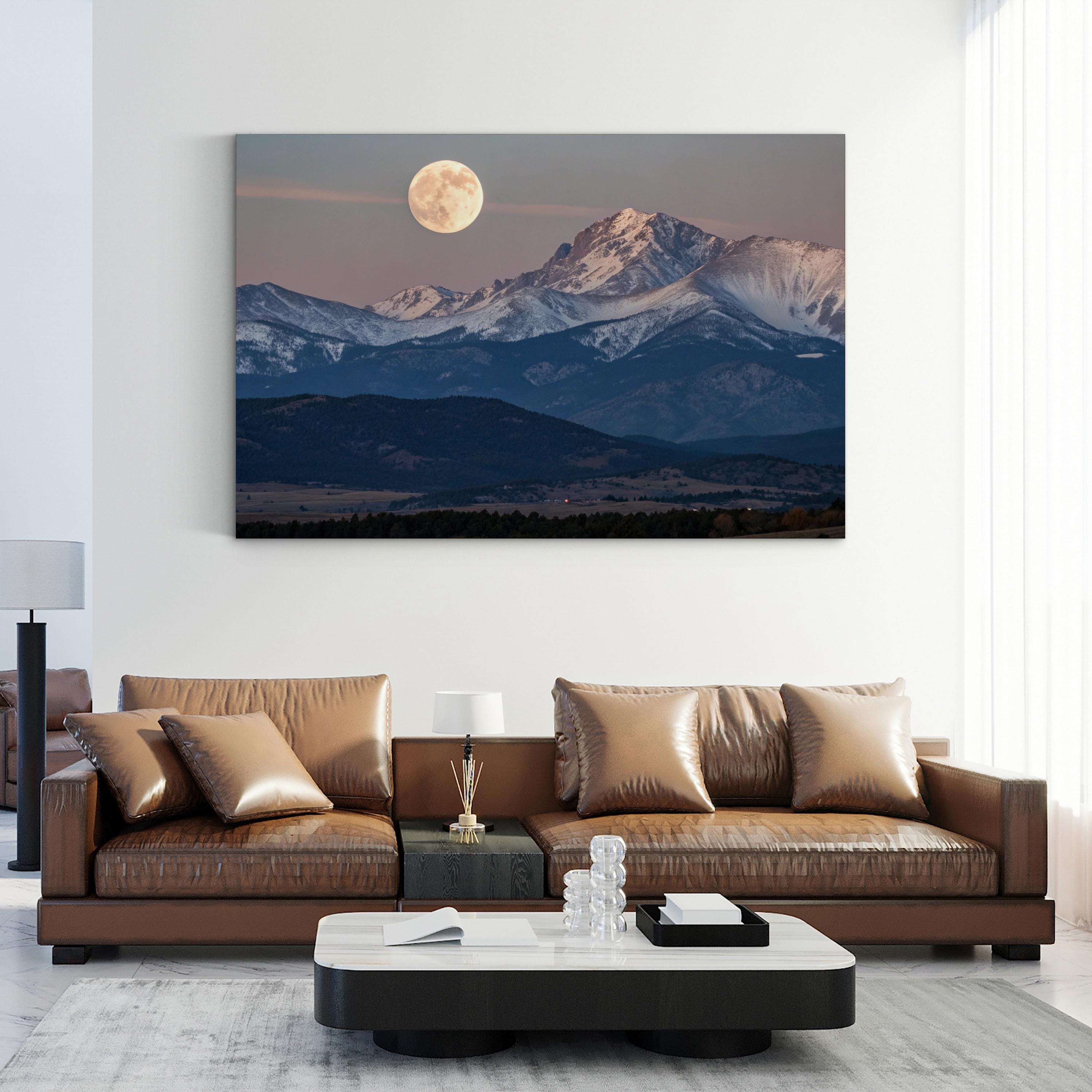 Moon Over Boulder Nightscape – Vintage Photography Wall Art | Colorado Mountain Canvas Print