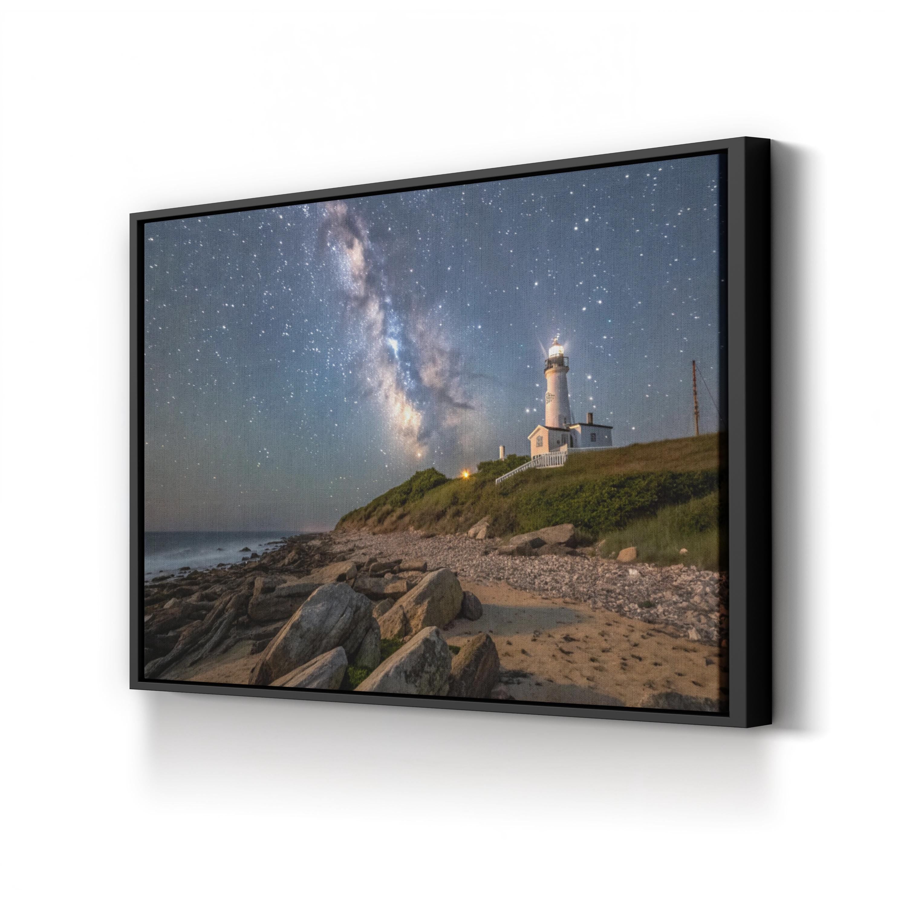 Montauk Beach Starry Night – Vintage Photography Wall Art | Coastal Lighthouse Canvas Print