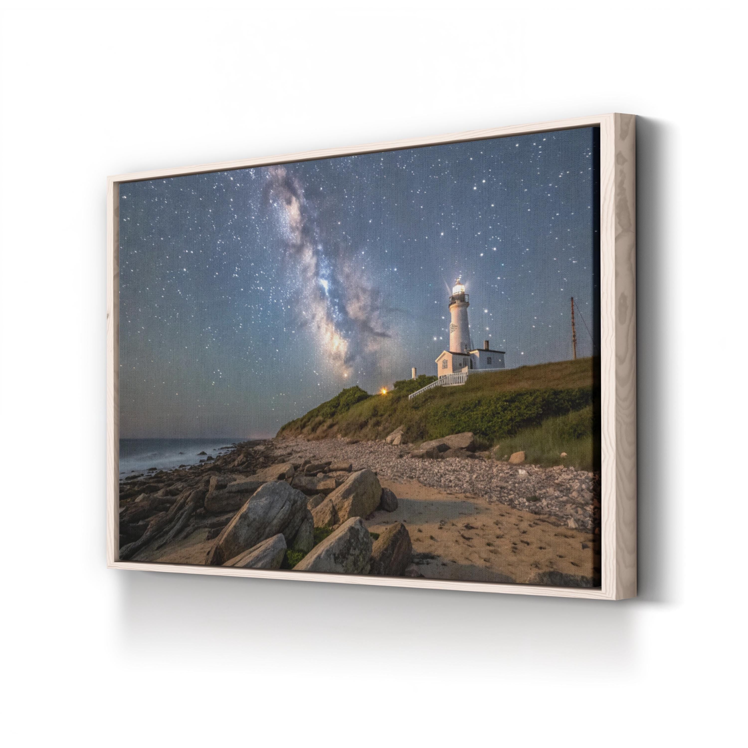 Montauk Beach Starry Night – Vintage Photography Wall Art | Coastal Lighthouse Canvas Print