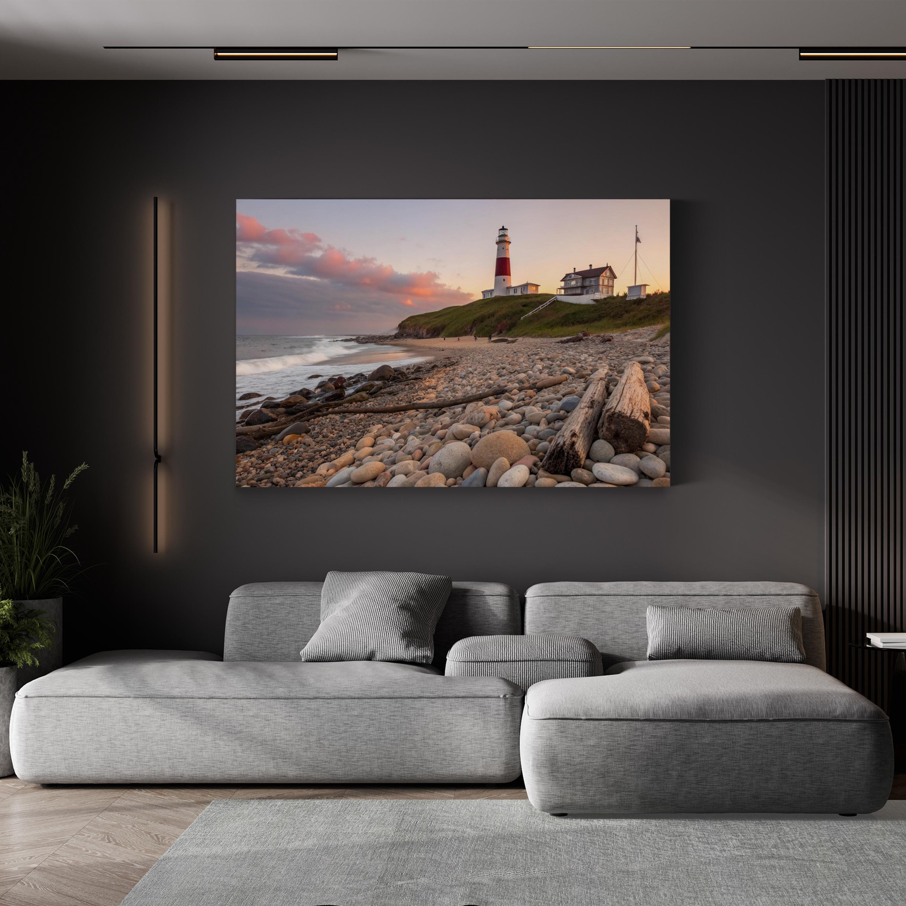 Montauk Point Lighthouse, Long Island New York Wall Art — Coastal Seascape Canvas Print
