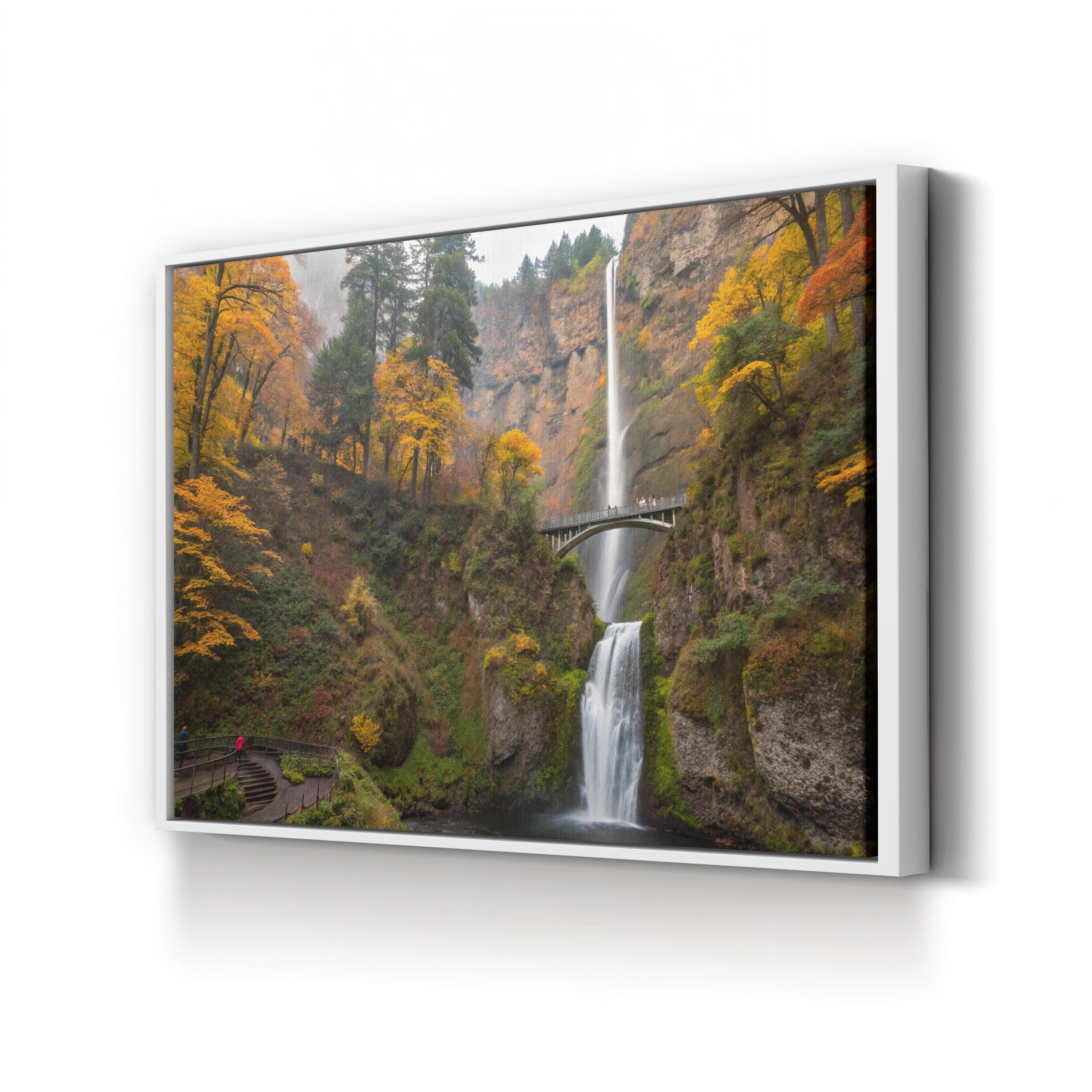 Multnomah Falls Autumn, Oregon – Vintage Photography Wall Art | Waterfall Canvas Print