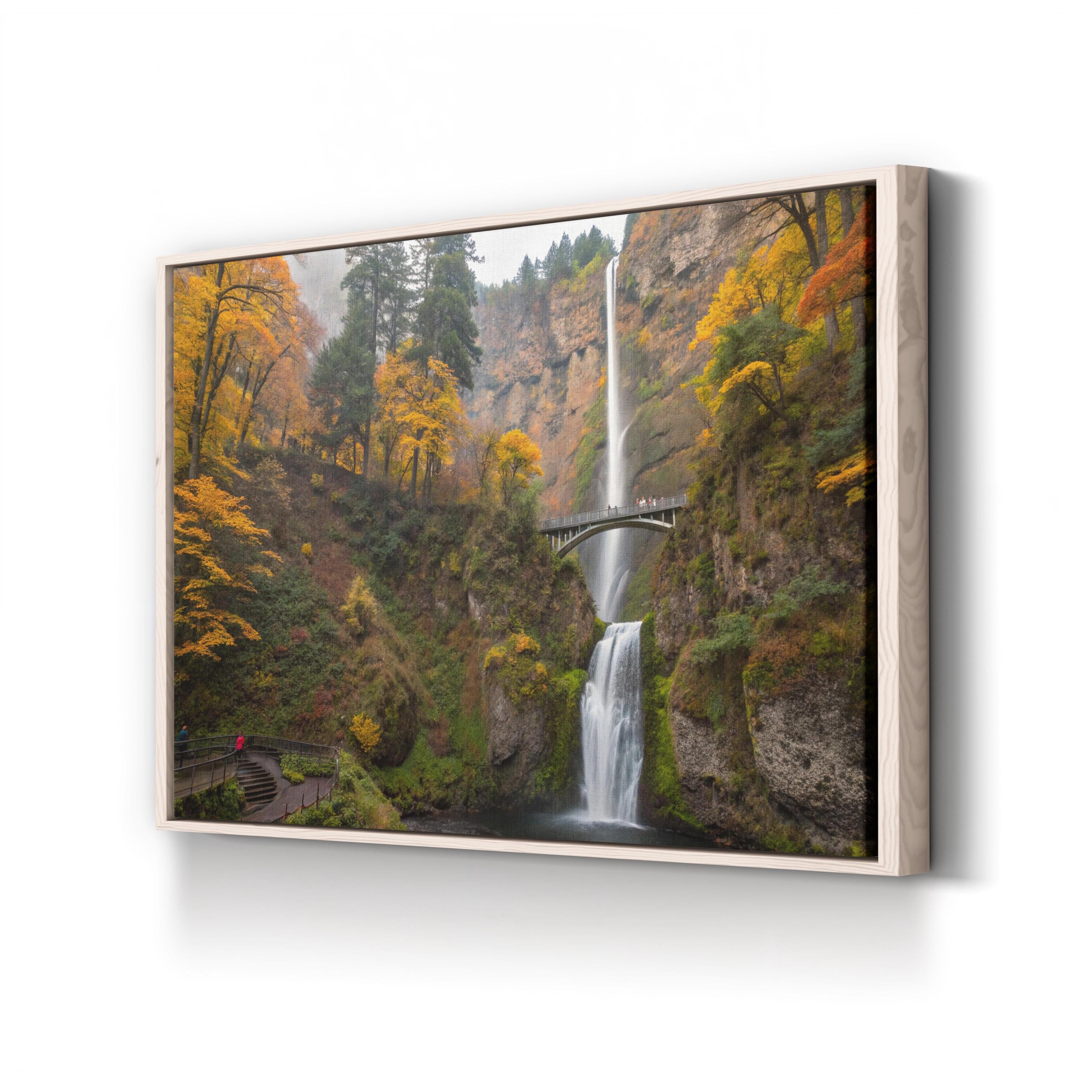 Multnomah Falls Autumn, Oregon – Vintage Photography Wall Art | Waterfall Canvas Print