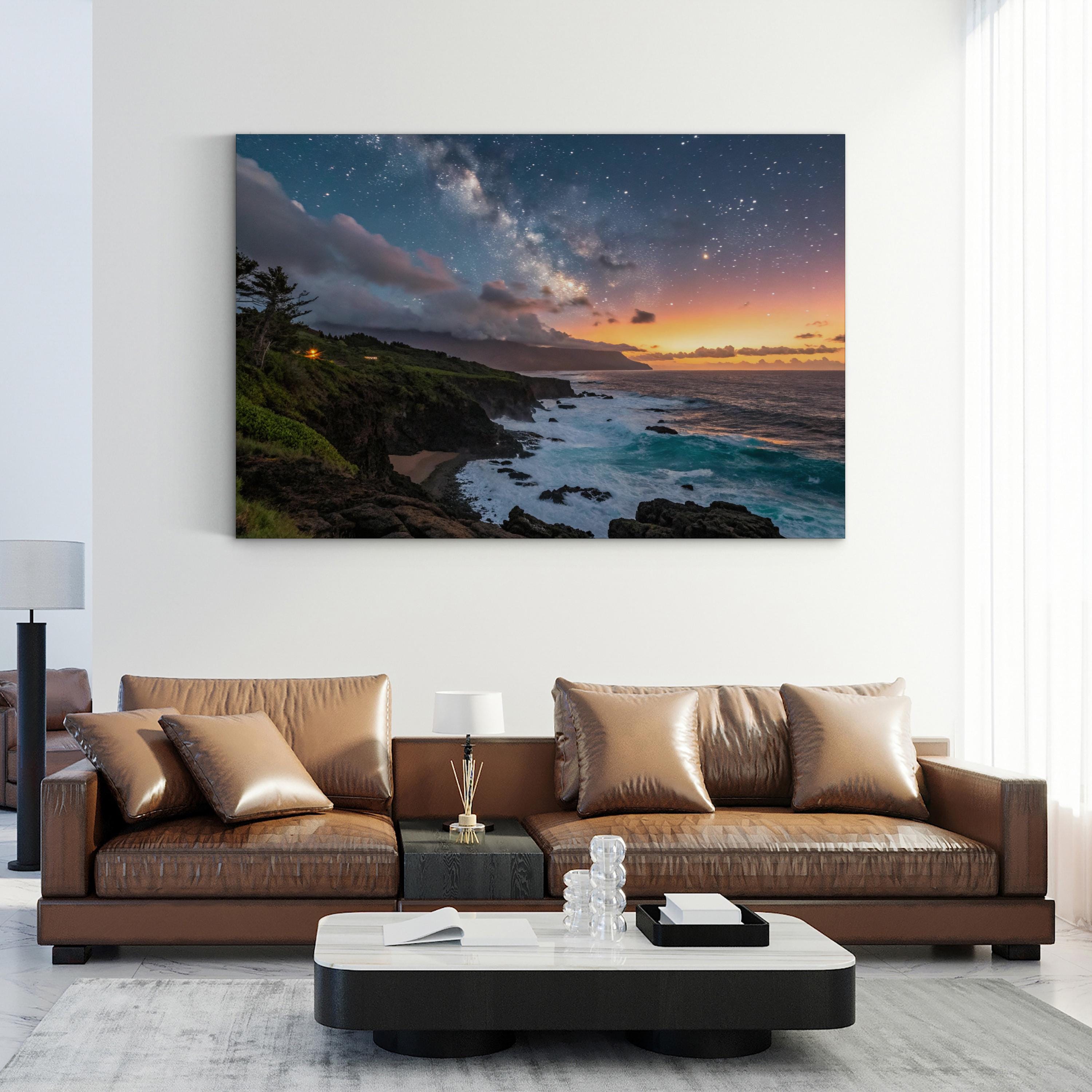 Framed Ocean & Starry Sky – Vintage Photography Wall Art | Coastal Landscape Canvas Print