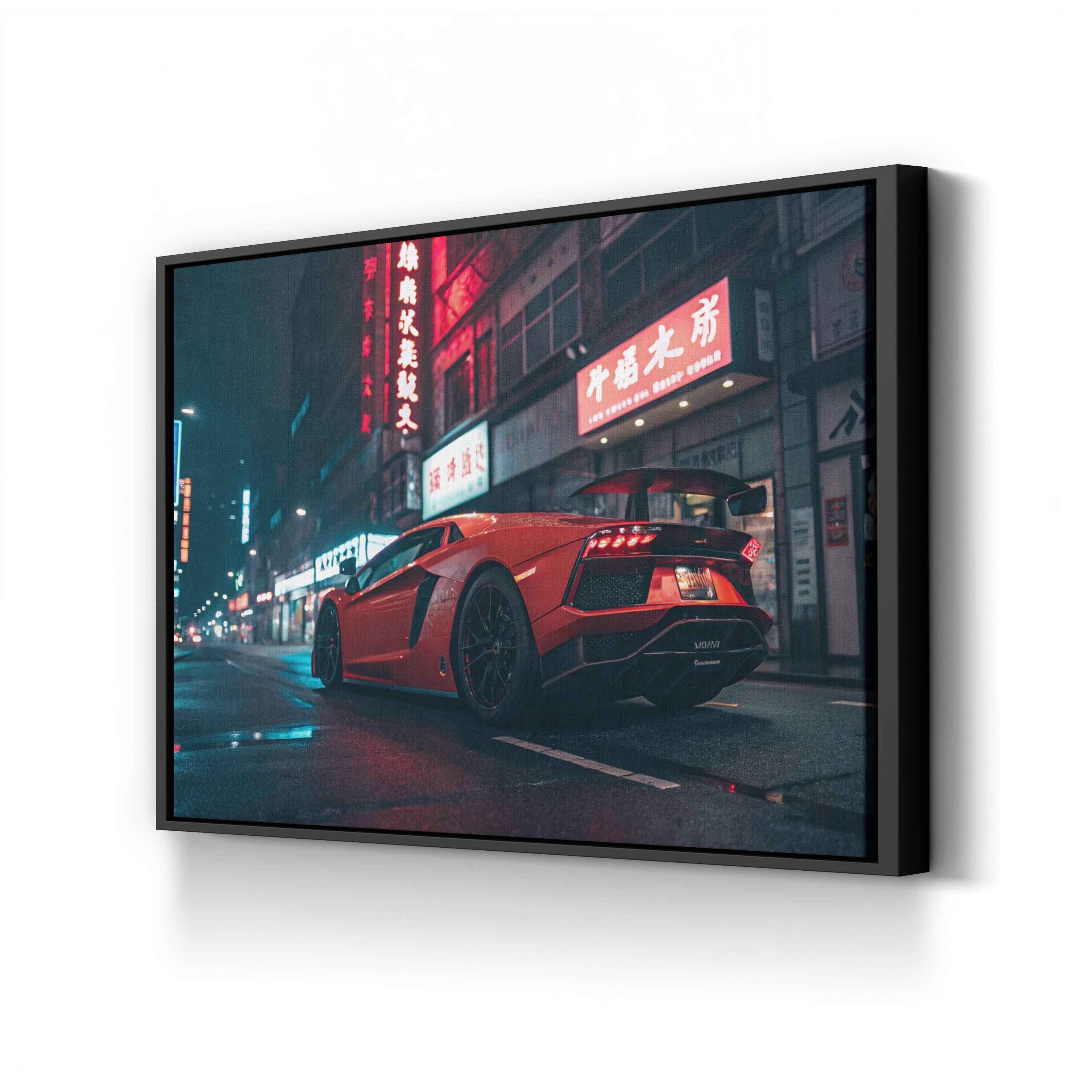 Neon Car Night Streetscape – Vintage Photography Wall Art | Urban Canvas Print