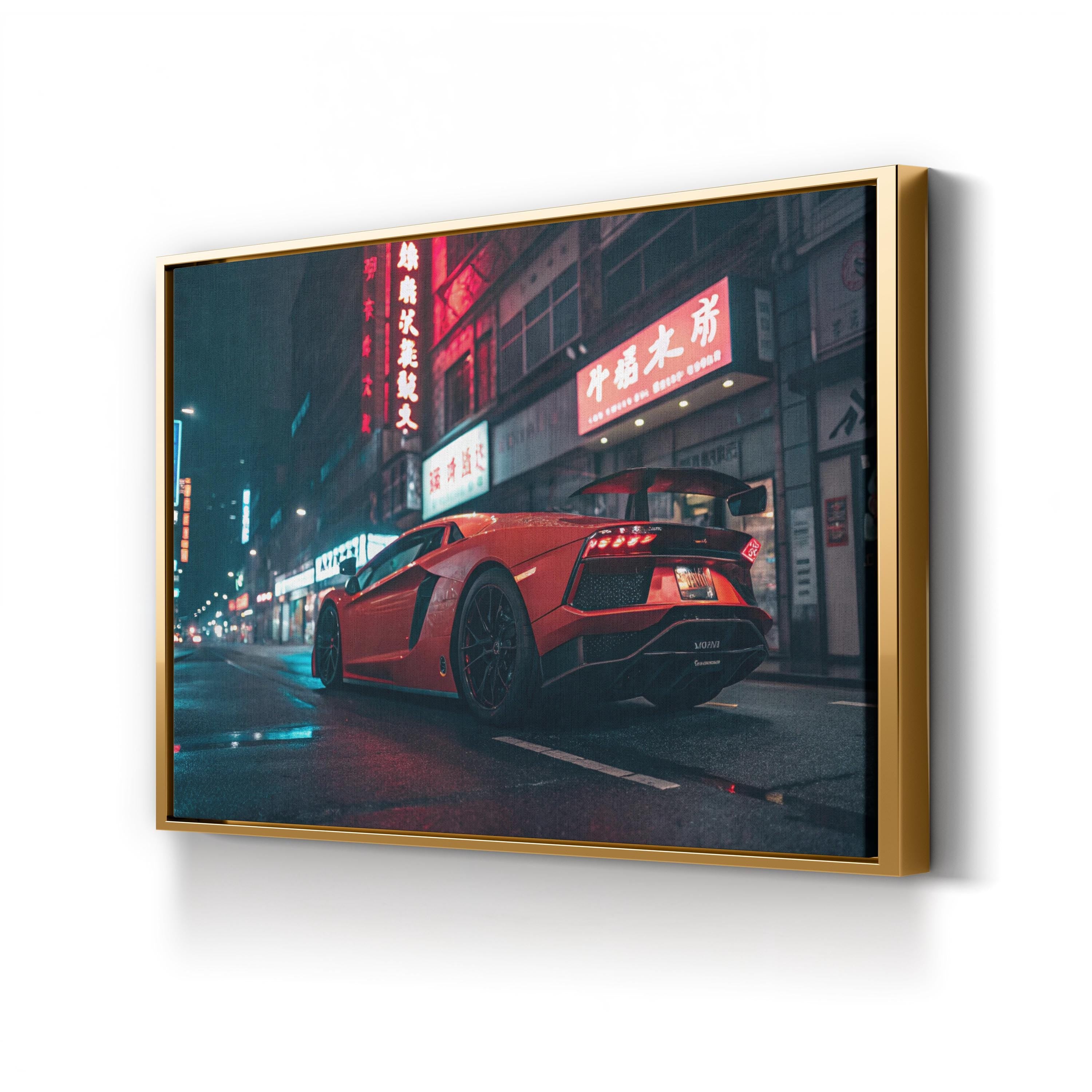 Neon Car Night Streetscape – Vintage Photography Wall Art | Urban Canvas Print
