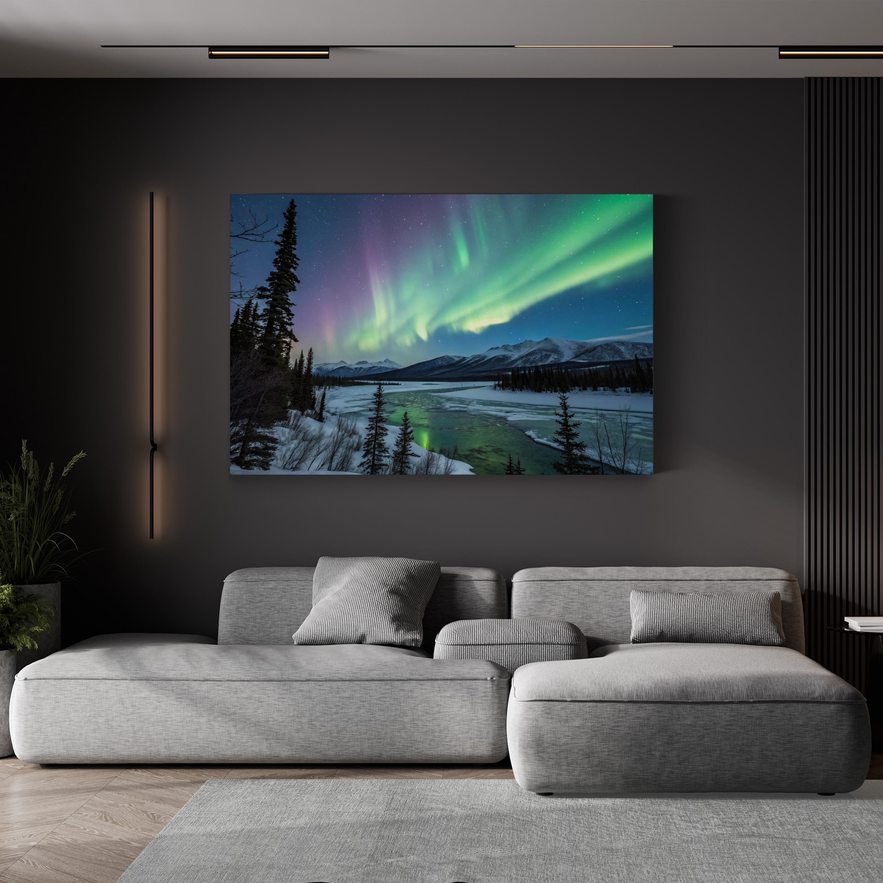 Aurora Borealis Northern Lights – Vintage Photography Wall Art | Winter Night Sky Canvas Print