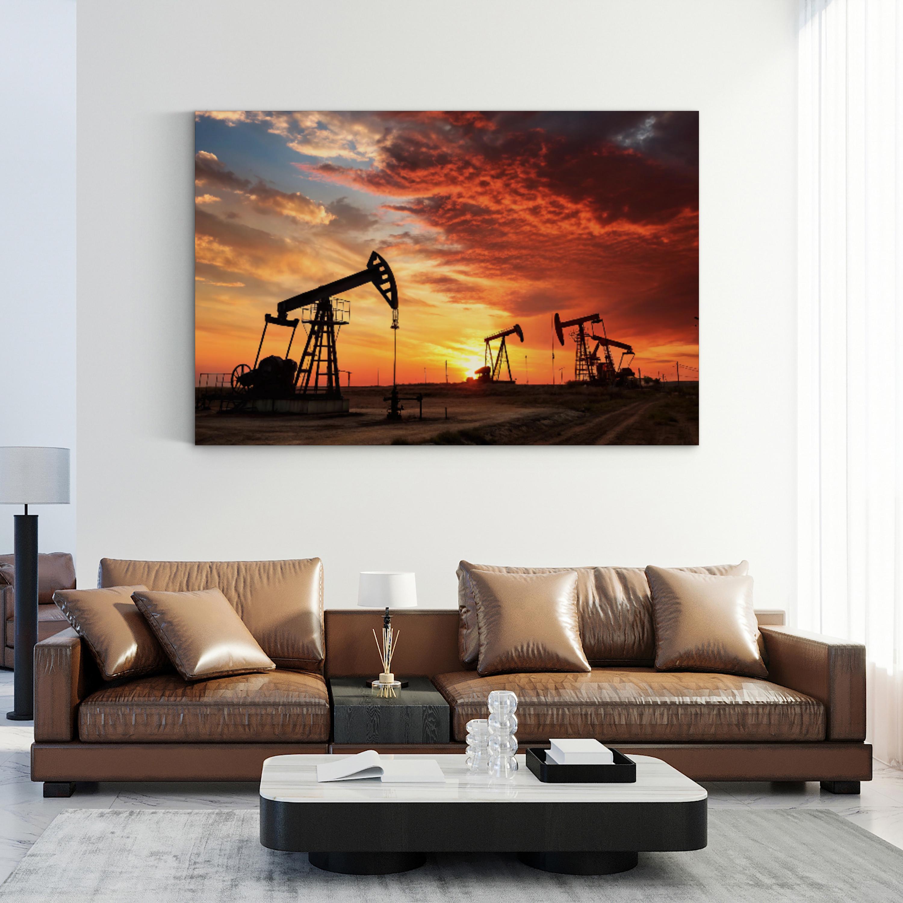 Oil Field Sunset – Vintage Photography Wall Art | Industrial Landscape Canvas Print