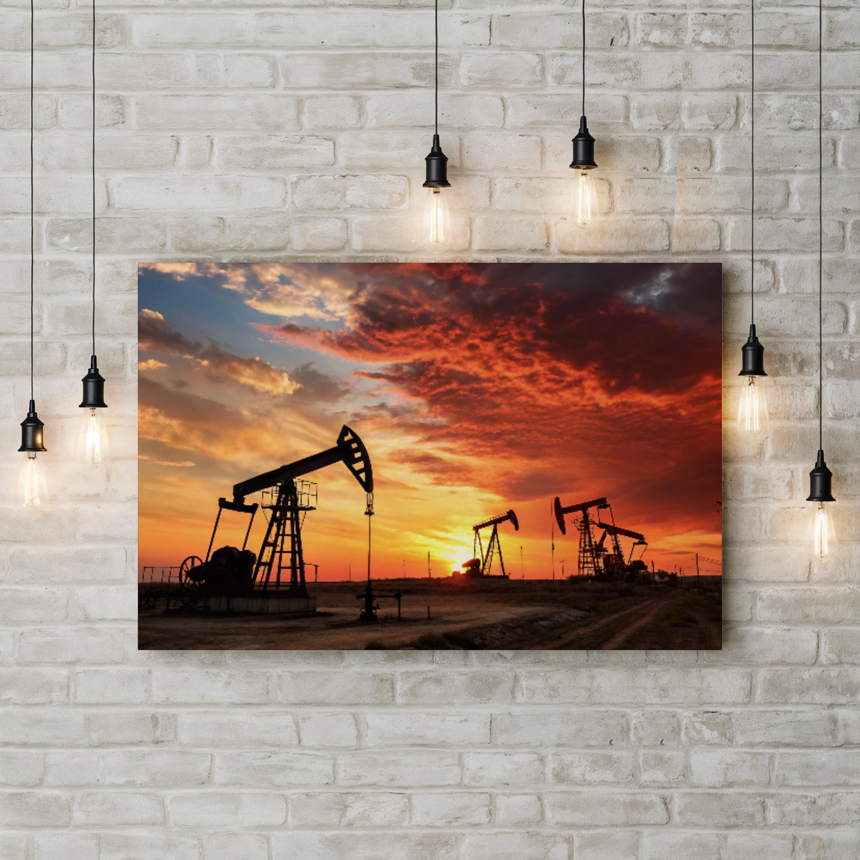 Oil Field Sunset – Vintage Photography Wall Art | Industrial Landscape Canvas Print