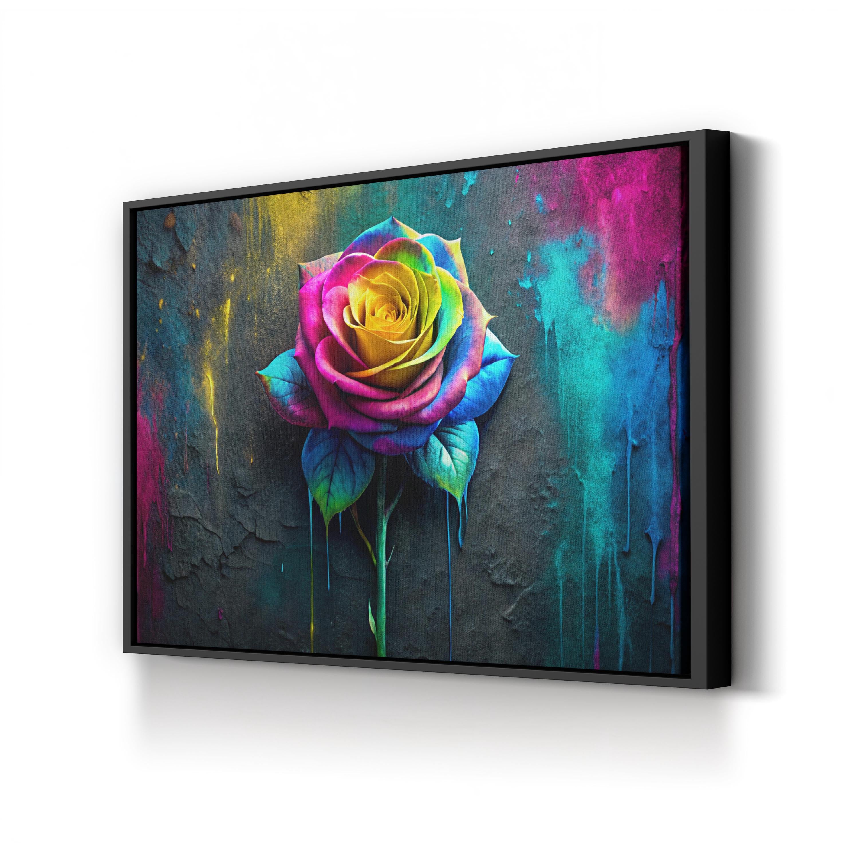 Paint Drip Rose – Period Illustration Wall Art | Colorful Abstract Floral Canvas Print