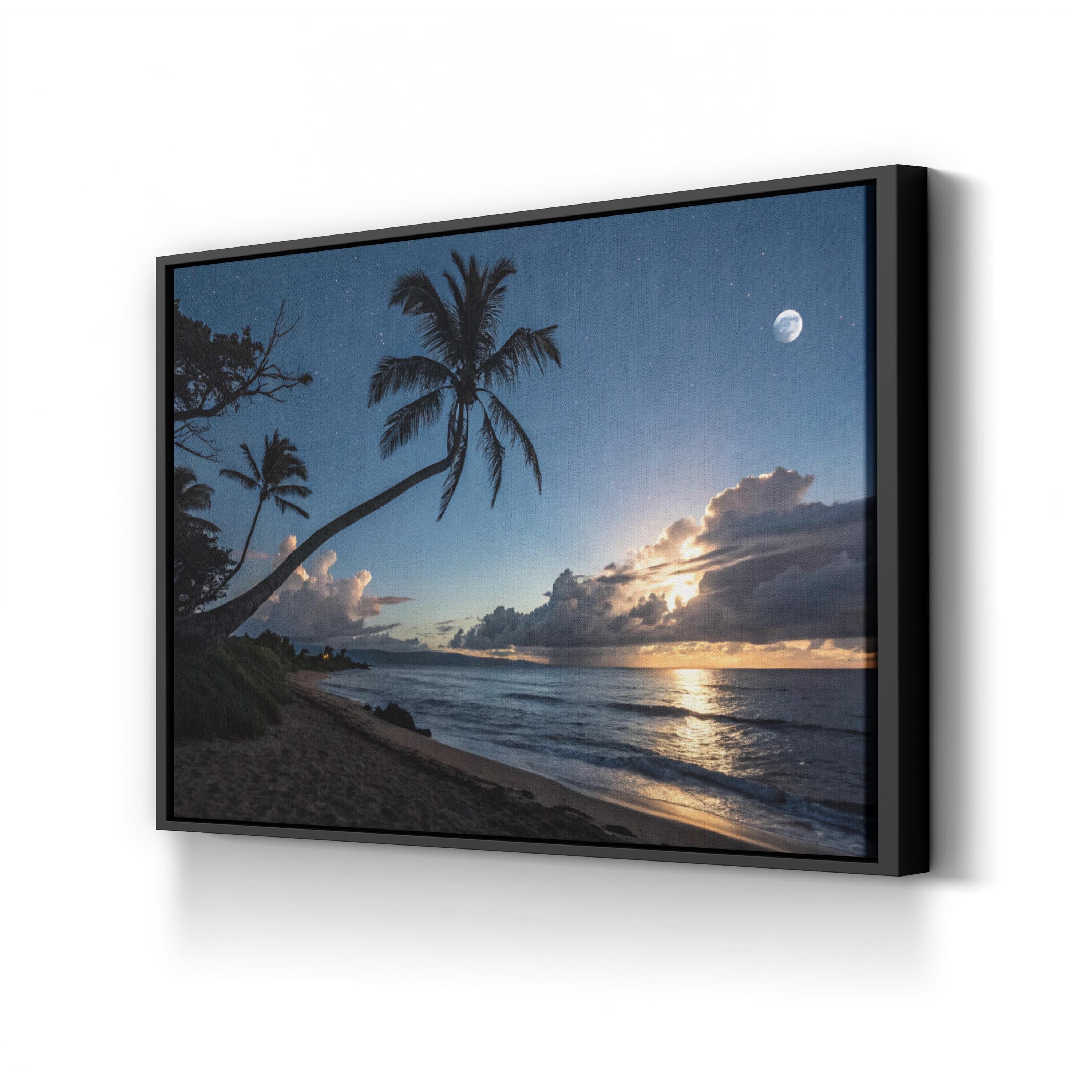 Paradise at Night, Tropical Shoreline Wall Art — Contemporary Moonlit Coastal Seascape