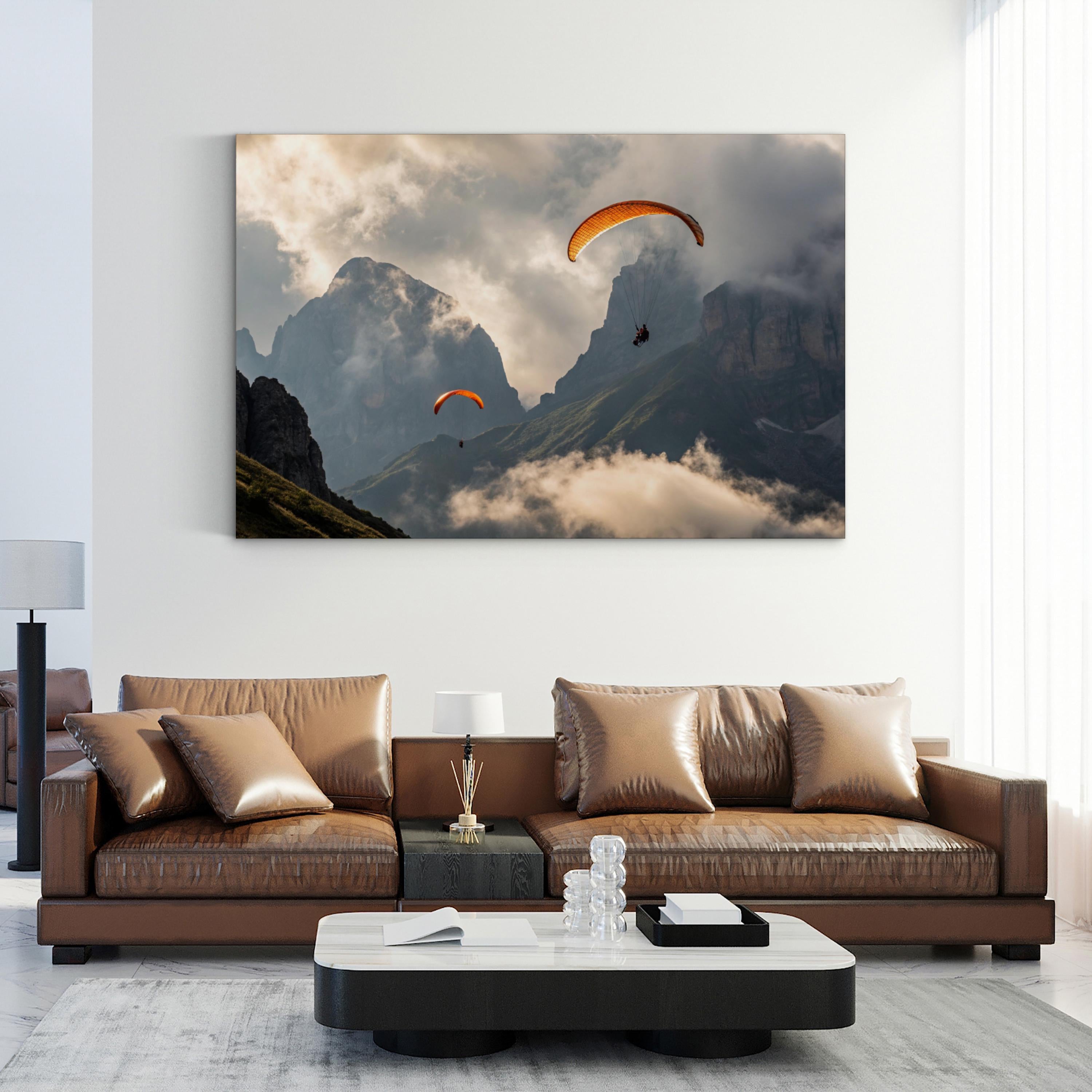 Paragliding Mountain Flight – Vintage Photography Wall Art | Adventure Landscape Canvas Print