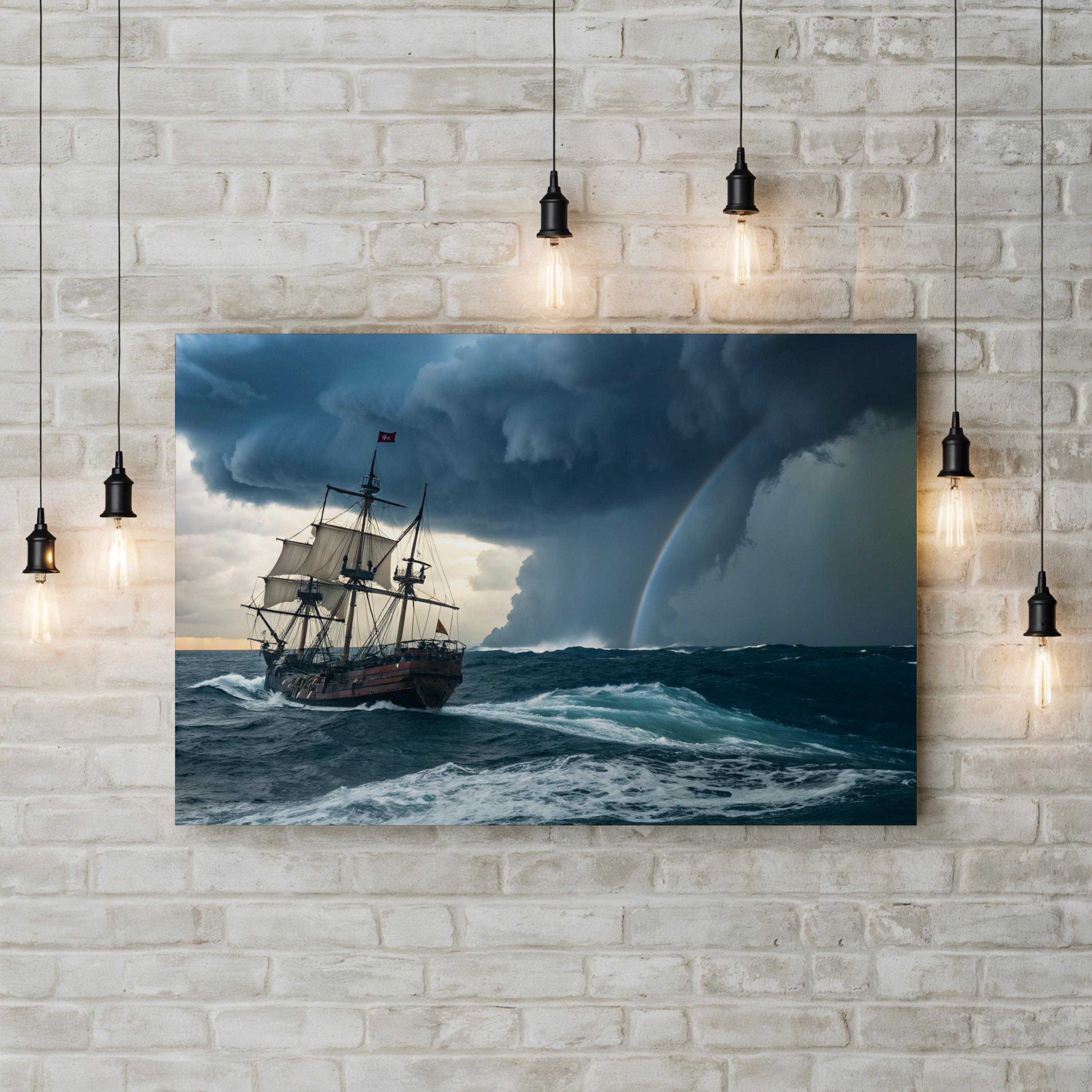 Pirate Ship Storm Canvas Art – Dramatic Nautical Seascape