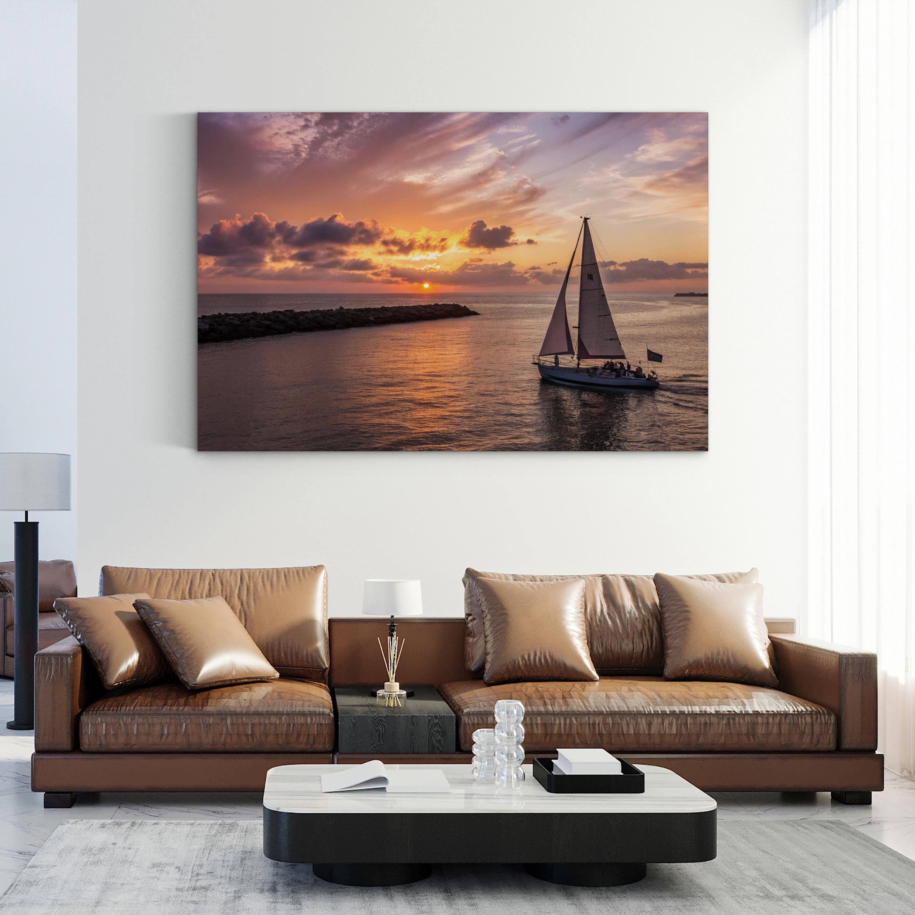 Redondo Beach Sunset, Redondo Beach, California Canvas Art: Coastal Ocean Sailboat Landscape