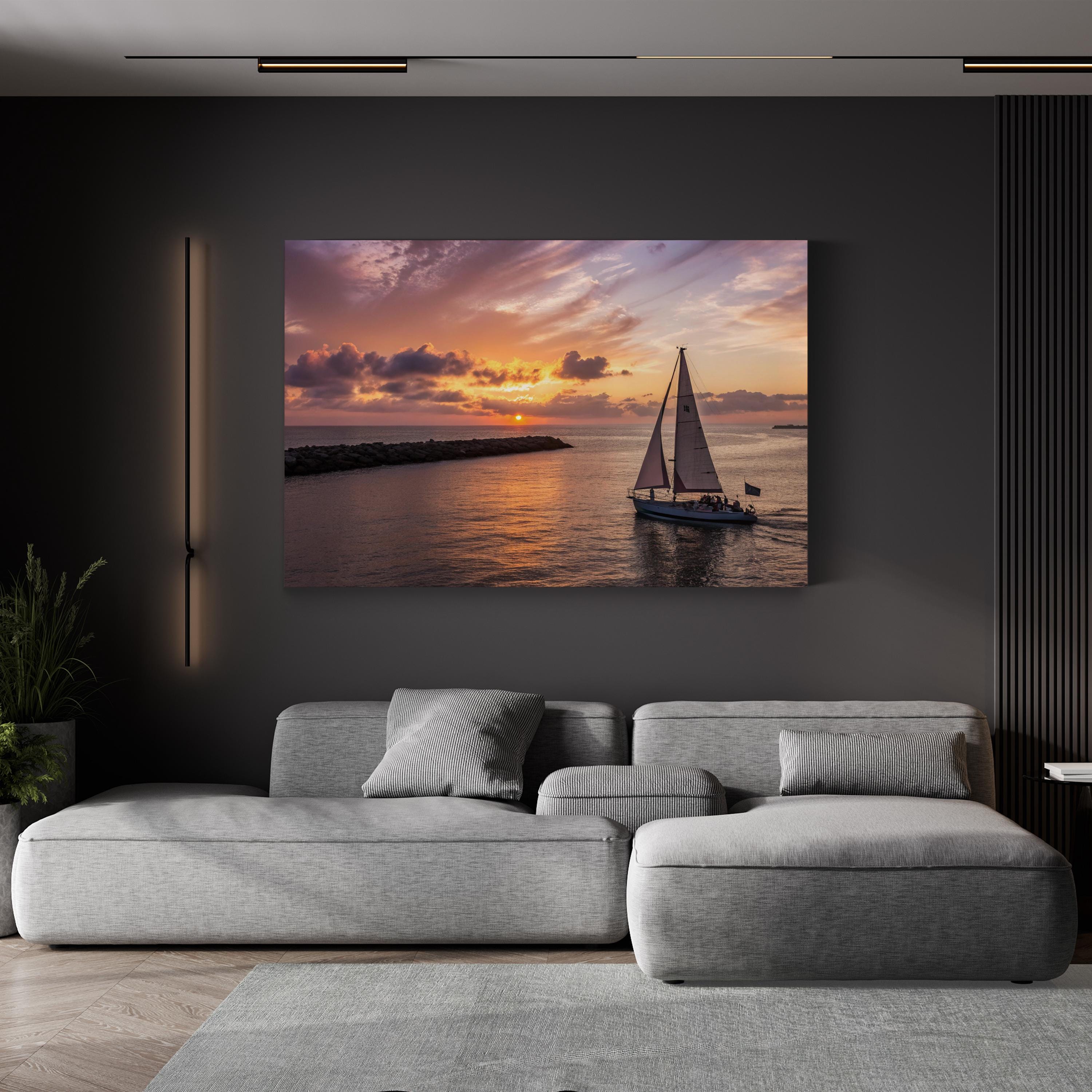 Redondo Beach Sunset, Redondo Beach, California Canvas Art: Coastal Ocean Sailboat Landscape