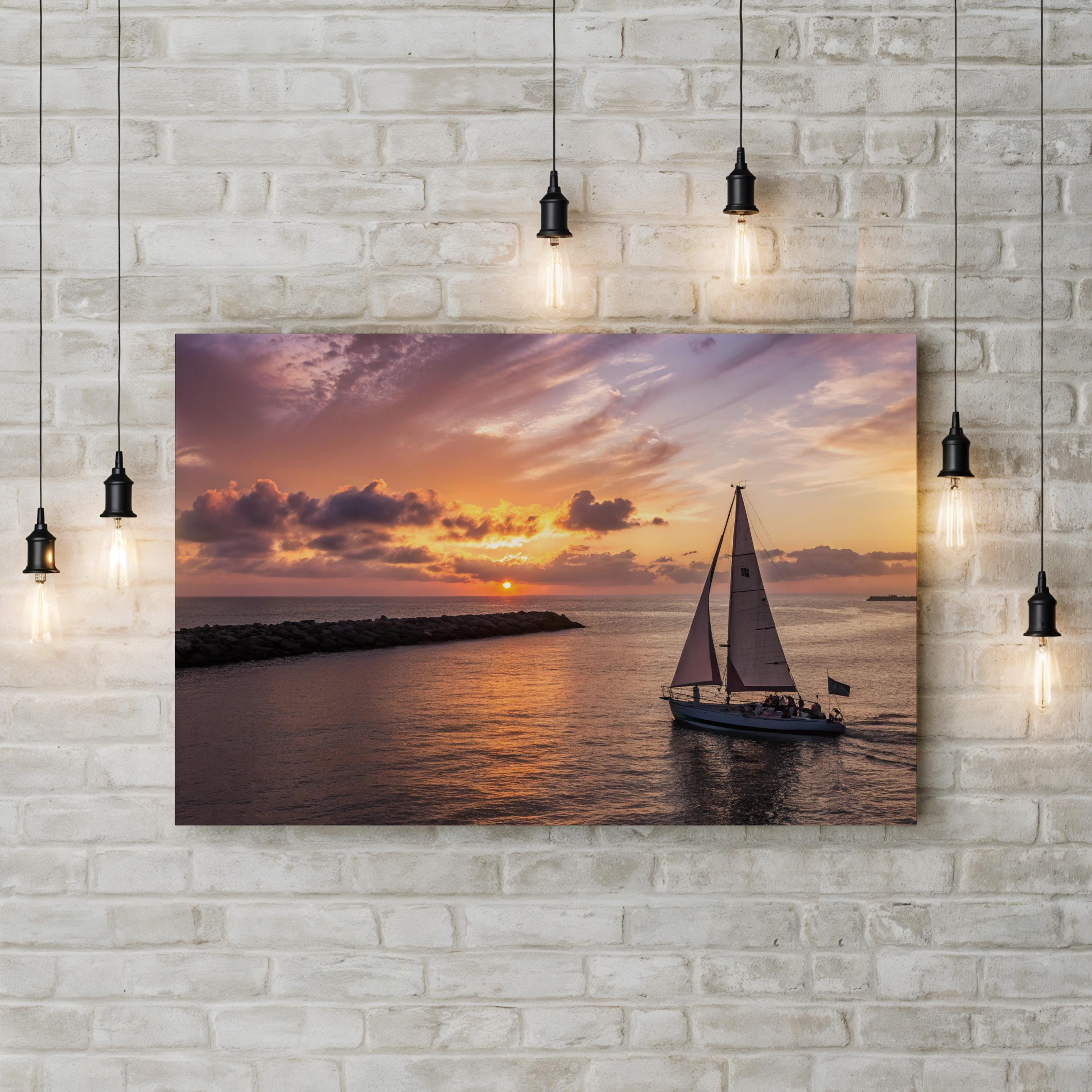 Redondo Beach Sunset, Redondo Beach, California Canvas Art: Coastal Ocean Sailboat Landscape