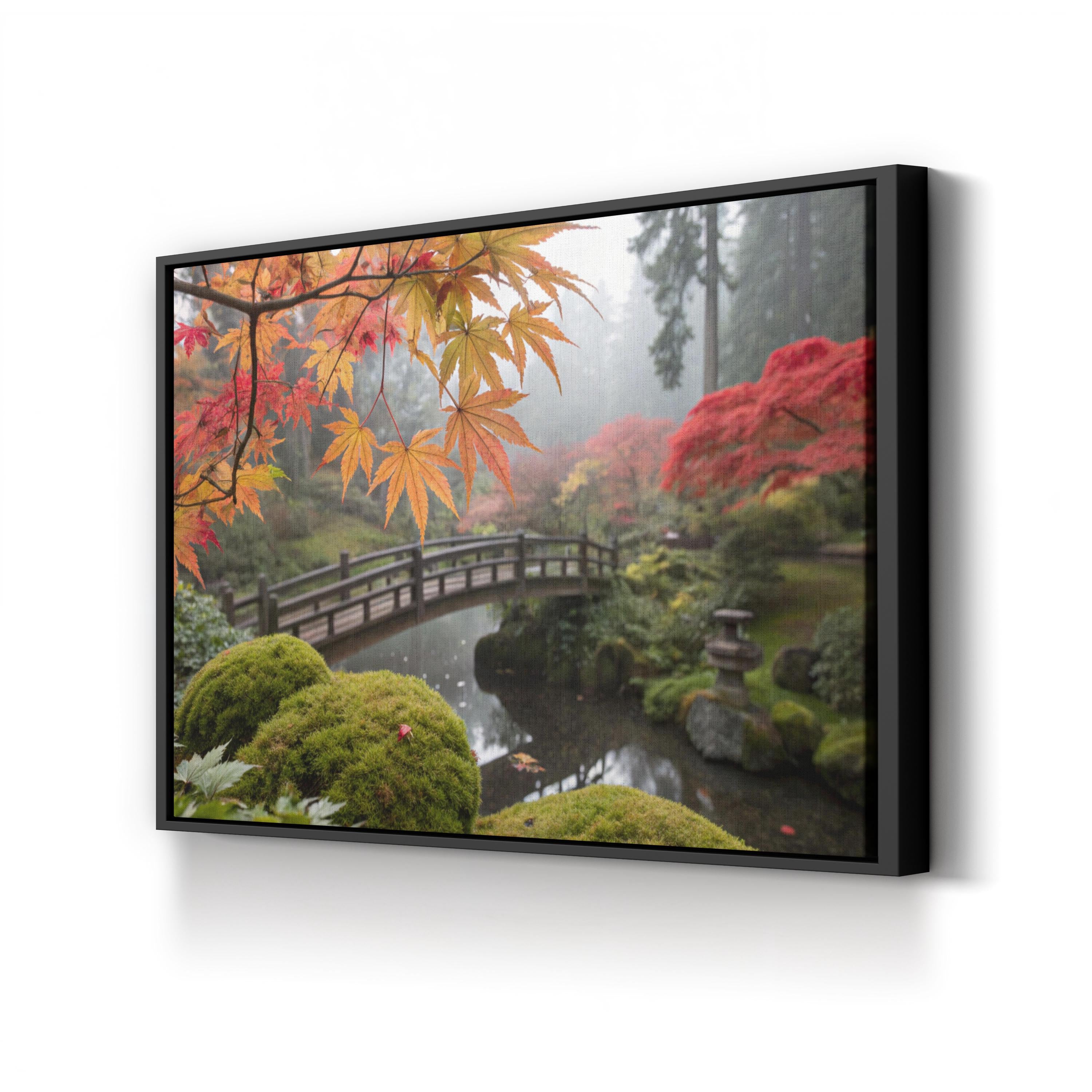 Japanese Zen Garden Bridge – Period Illustration Wall Art | Serene Landscape Canvas Print