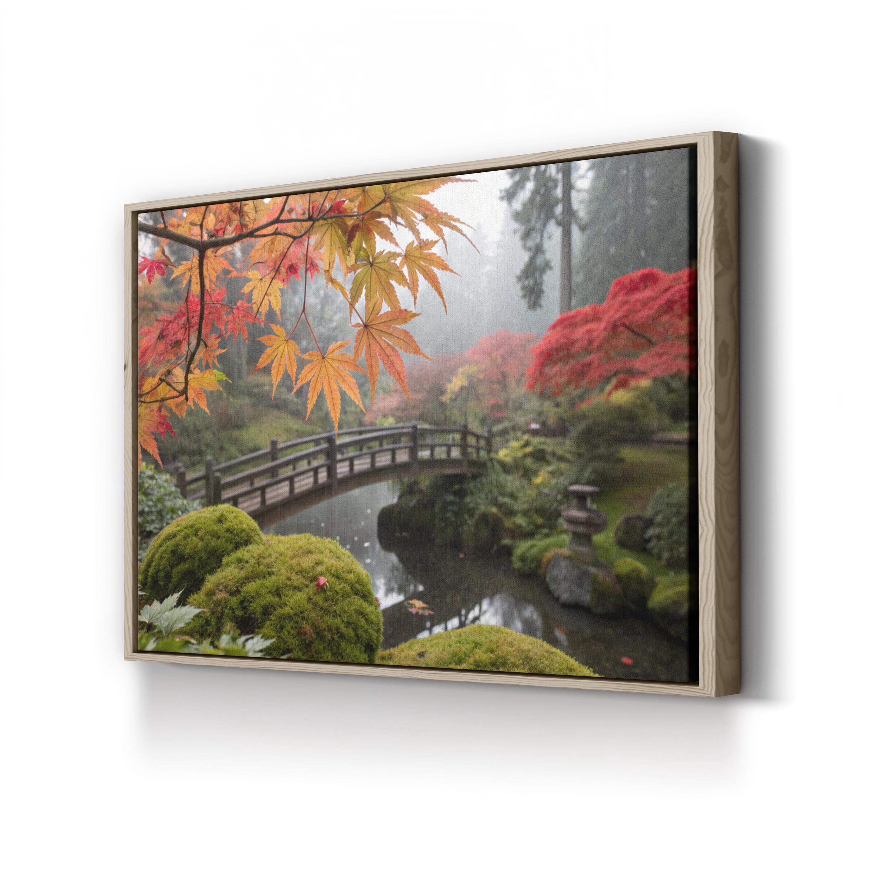 Japanese Zen Garden Bridge – Period Illustration Wall Art | Serene Landscape Canvas Print