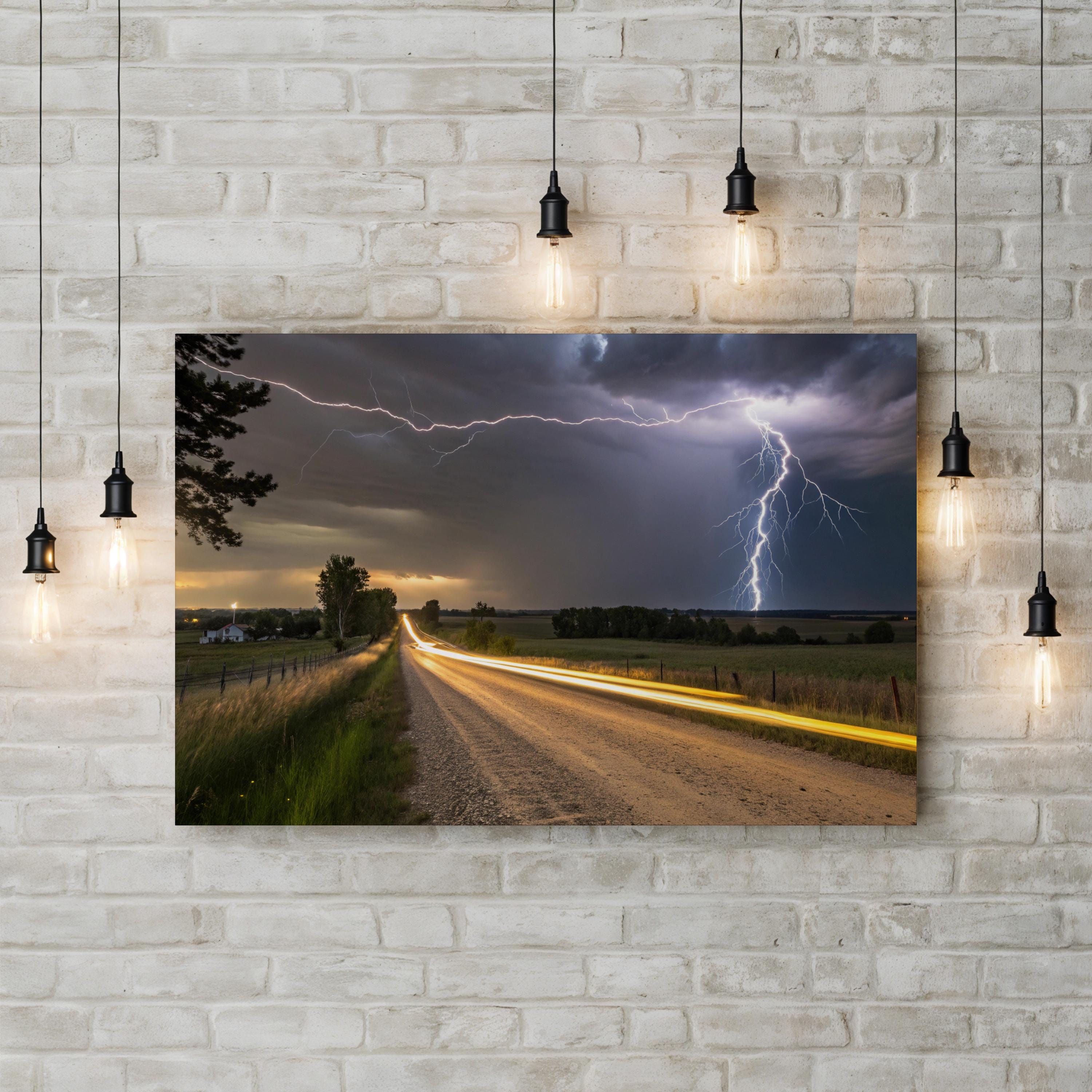 Purple Lightning Storm – Vintage Photography Wall Art | Dramatic Sky Canvas Print