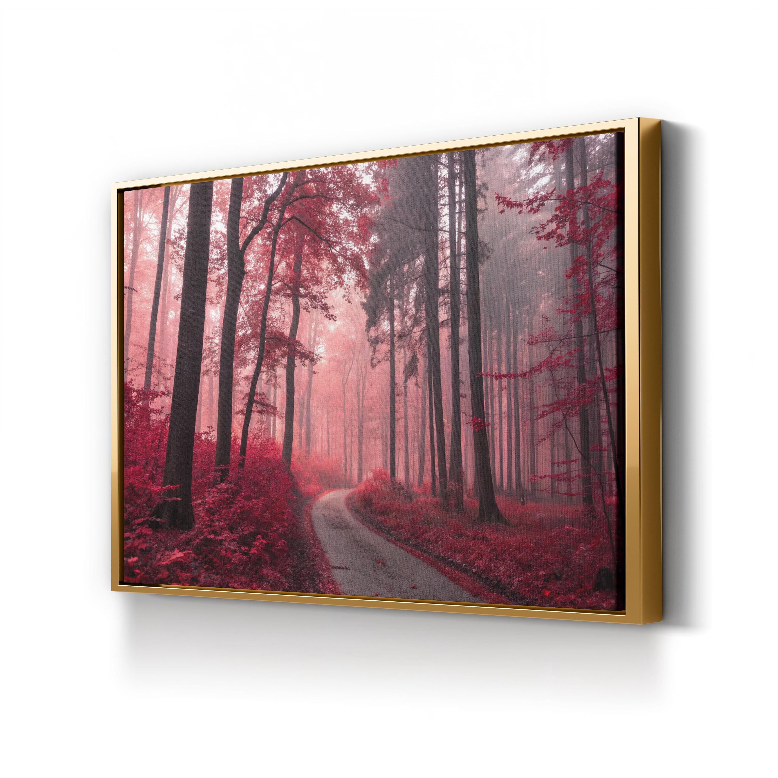 Red Forest Autumn Path – Vintage Photography Wall Art | Vibrant Landscape Canvas Print