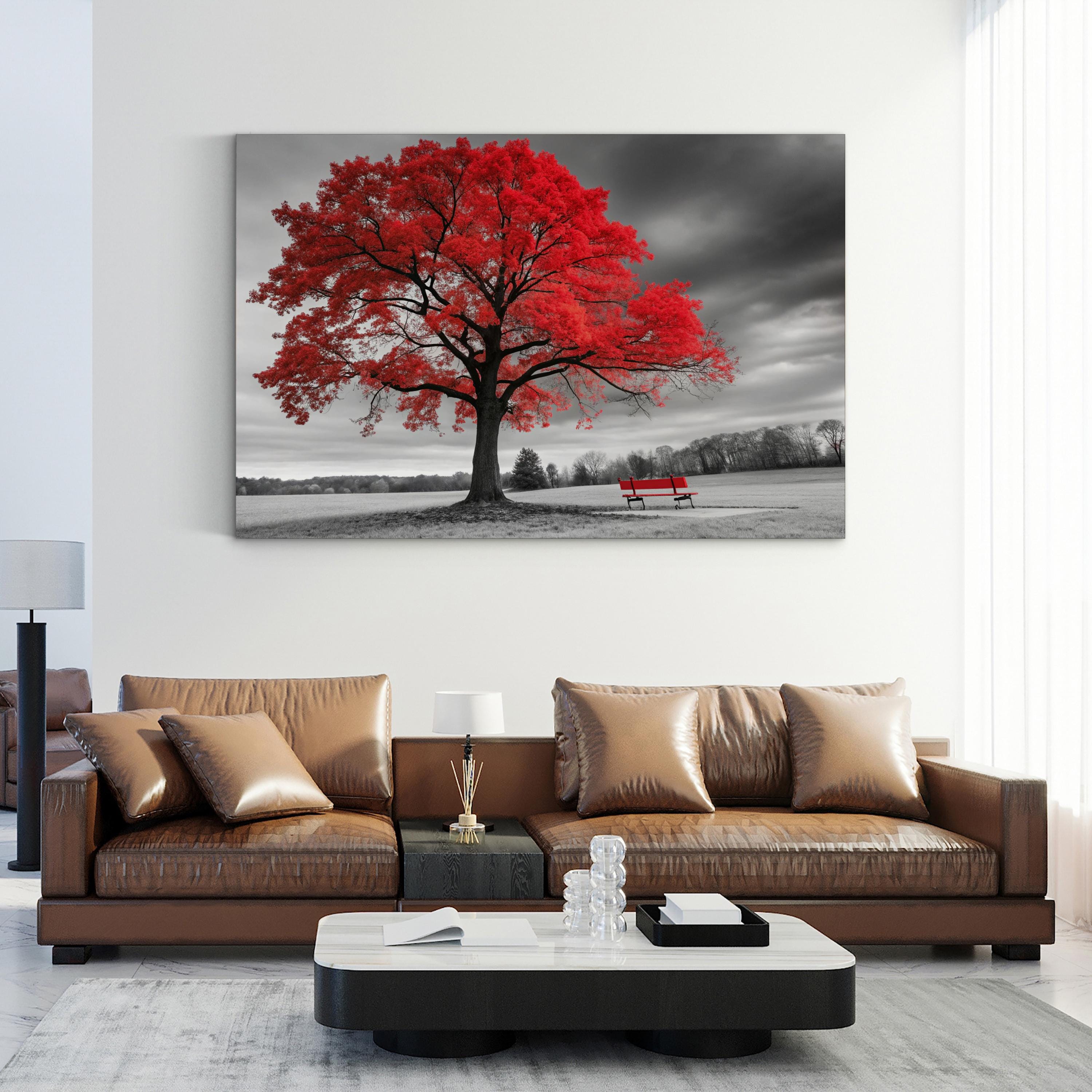 Red Tree in Autumn Wall Art — Contemporary Landscape Canvas Print
