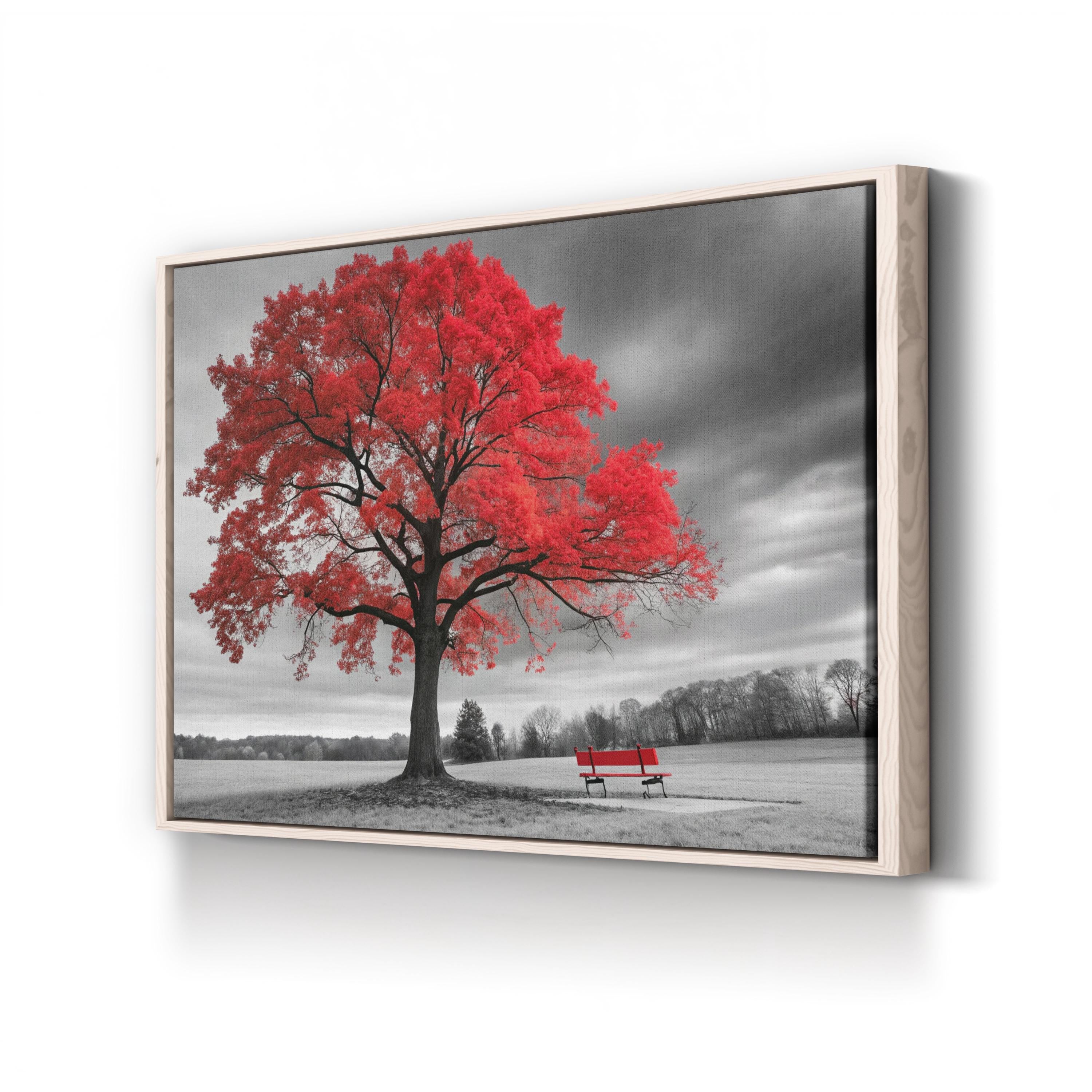 Red Tree in Autumn Wall Art — Contemporary Landscape Canvas Print