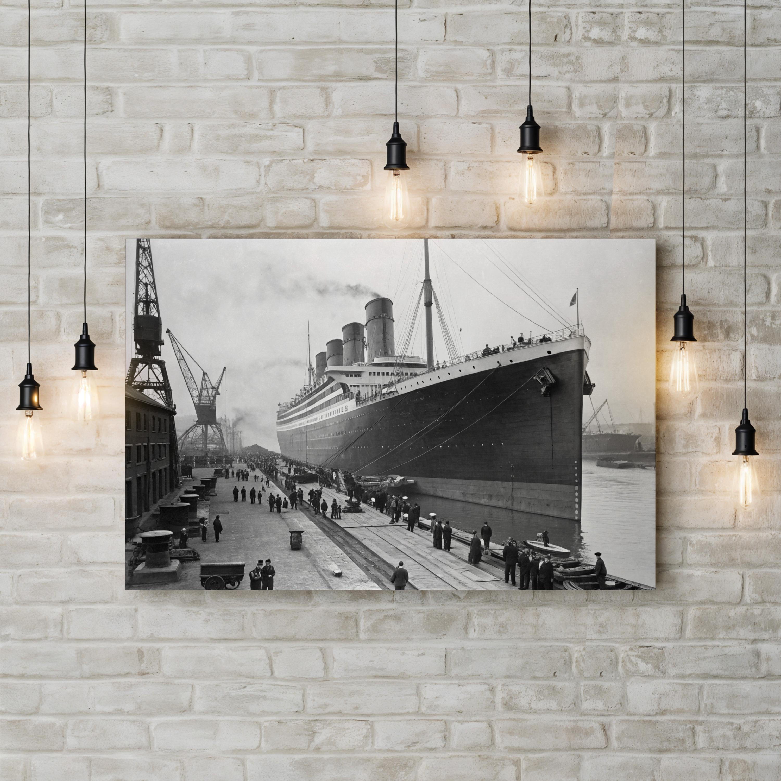 Launching of the RMS Titanic of the White Star Line, Belfast 1911 Wall Art – Historic Black & White Nautical Canvas Print