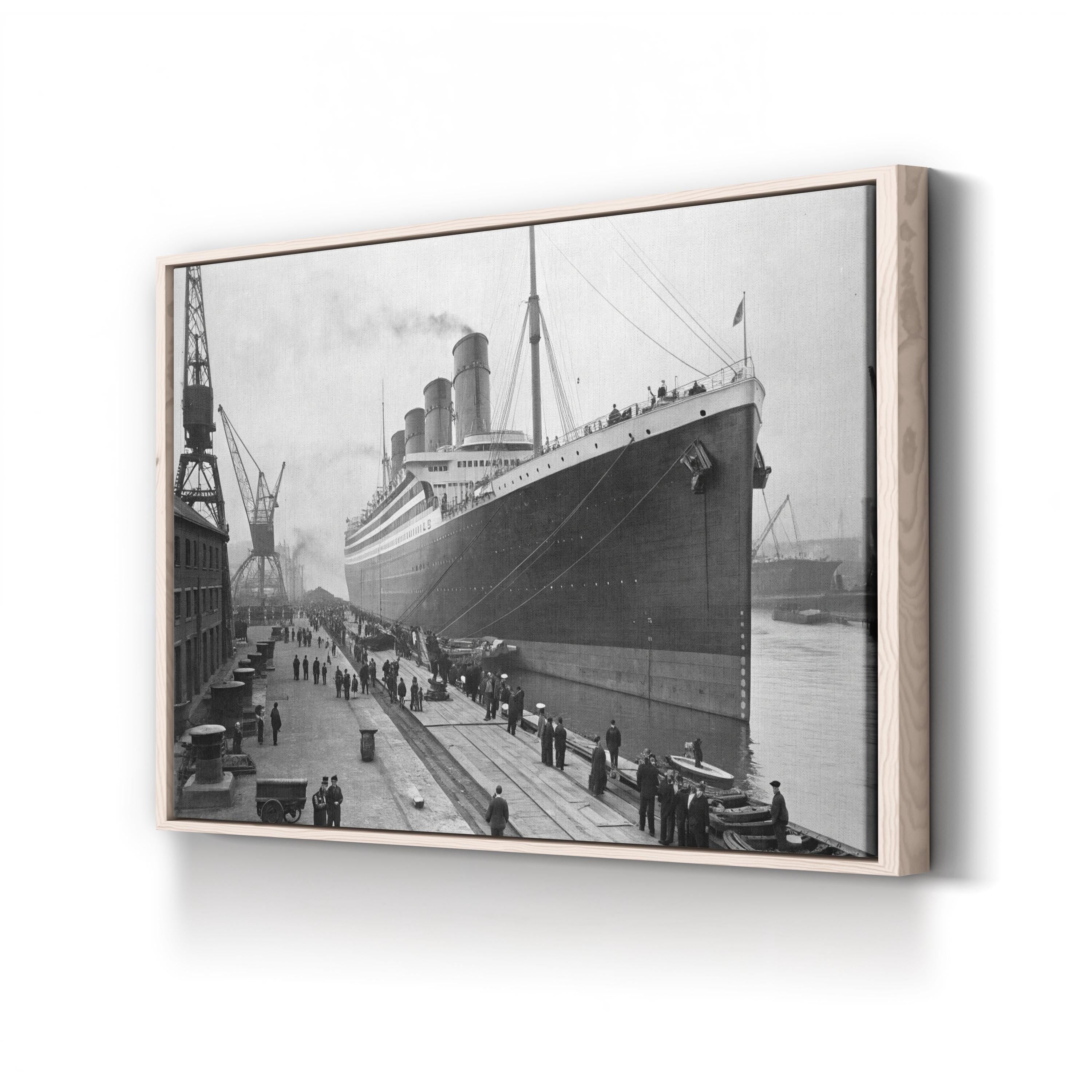 Launching of the RMS Titanic of the White Star Line, Belfast 1911 Wall Art – Historic Black & White Nautical Canvas Print