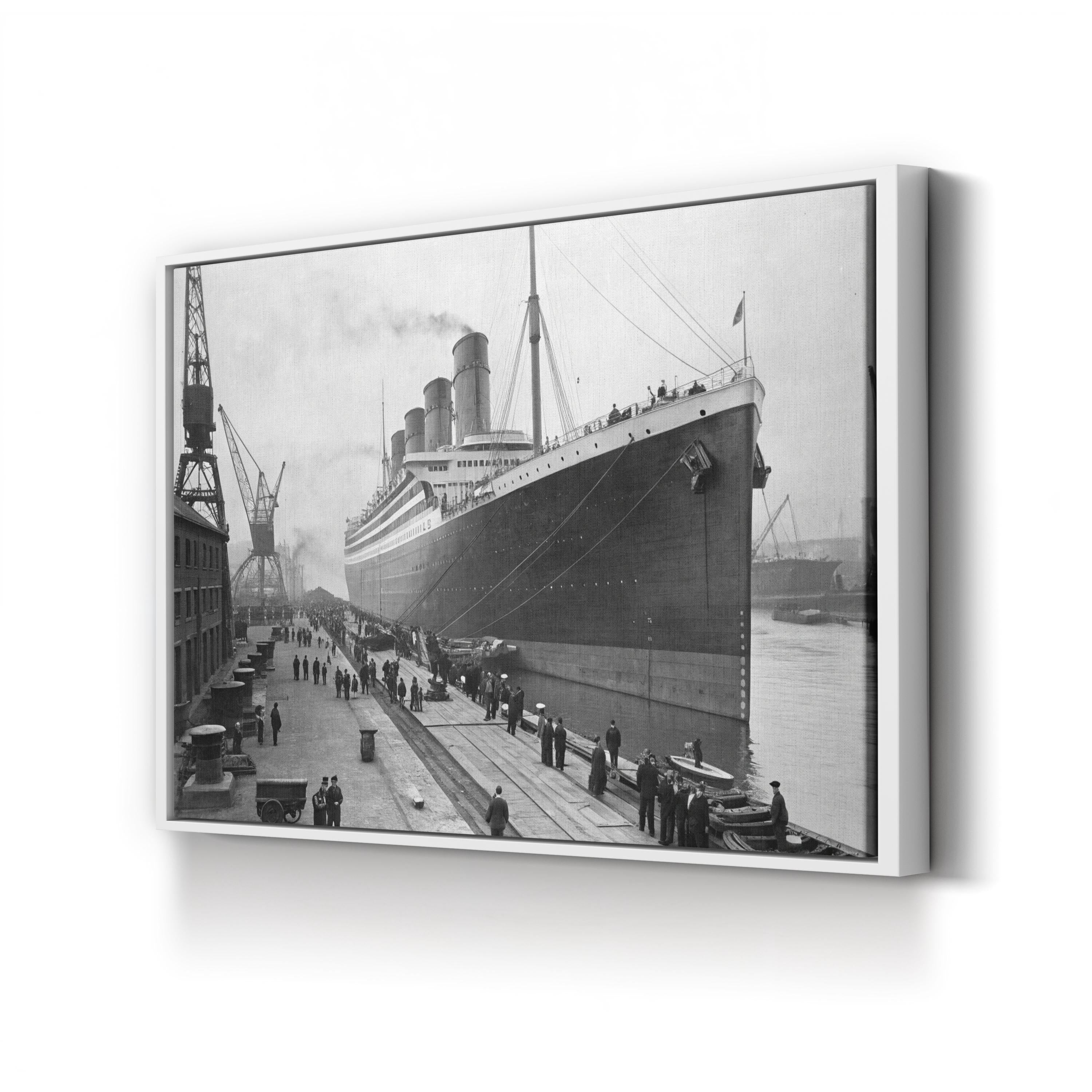 Launching of the RMS Titanic of the White Star Line, Belfast 1911 Wall Art – Historic Black & White Nautical Canvas Print
