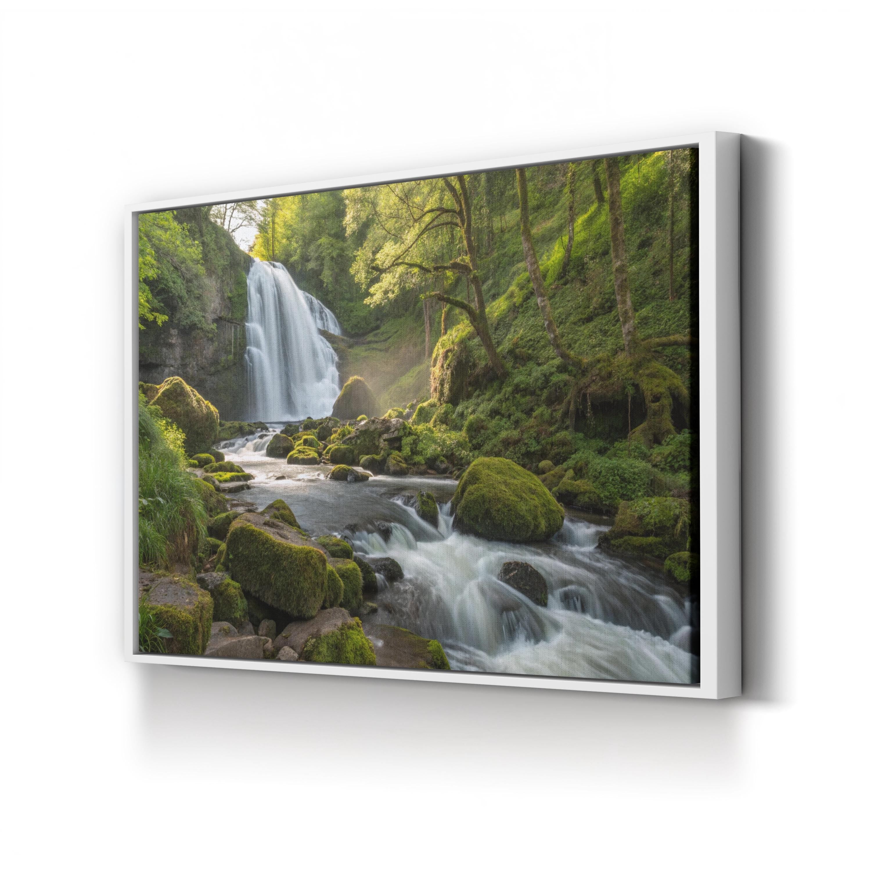 Roadside Waterfall Forest – Vintage Photography Wall Art | Tranquil Nature Canvas Print