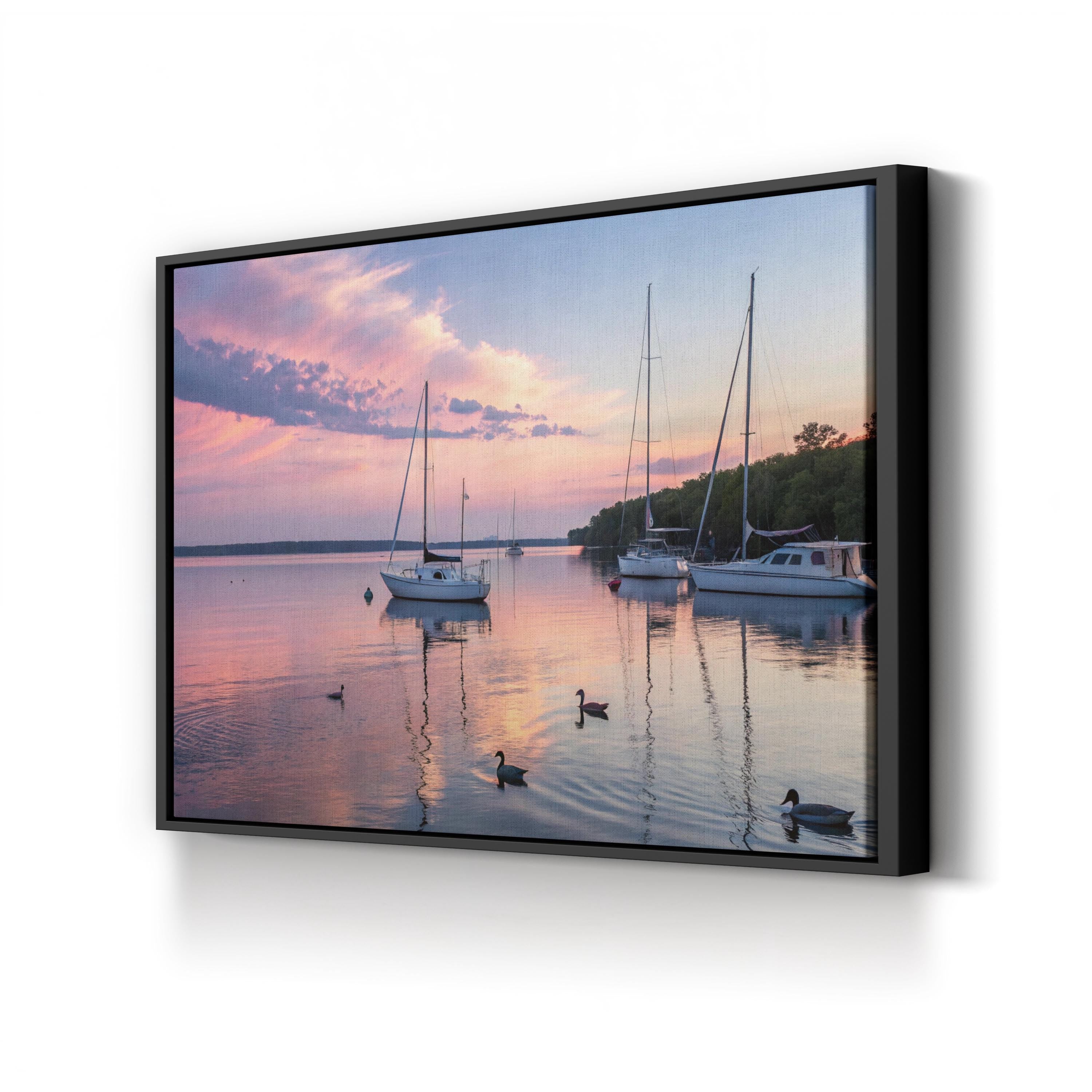 Sailboats at Sunset, Door County, Wisconsin Canvas Print: Door County Harbor Coastal Wall Art